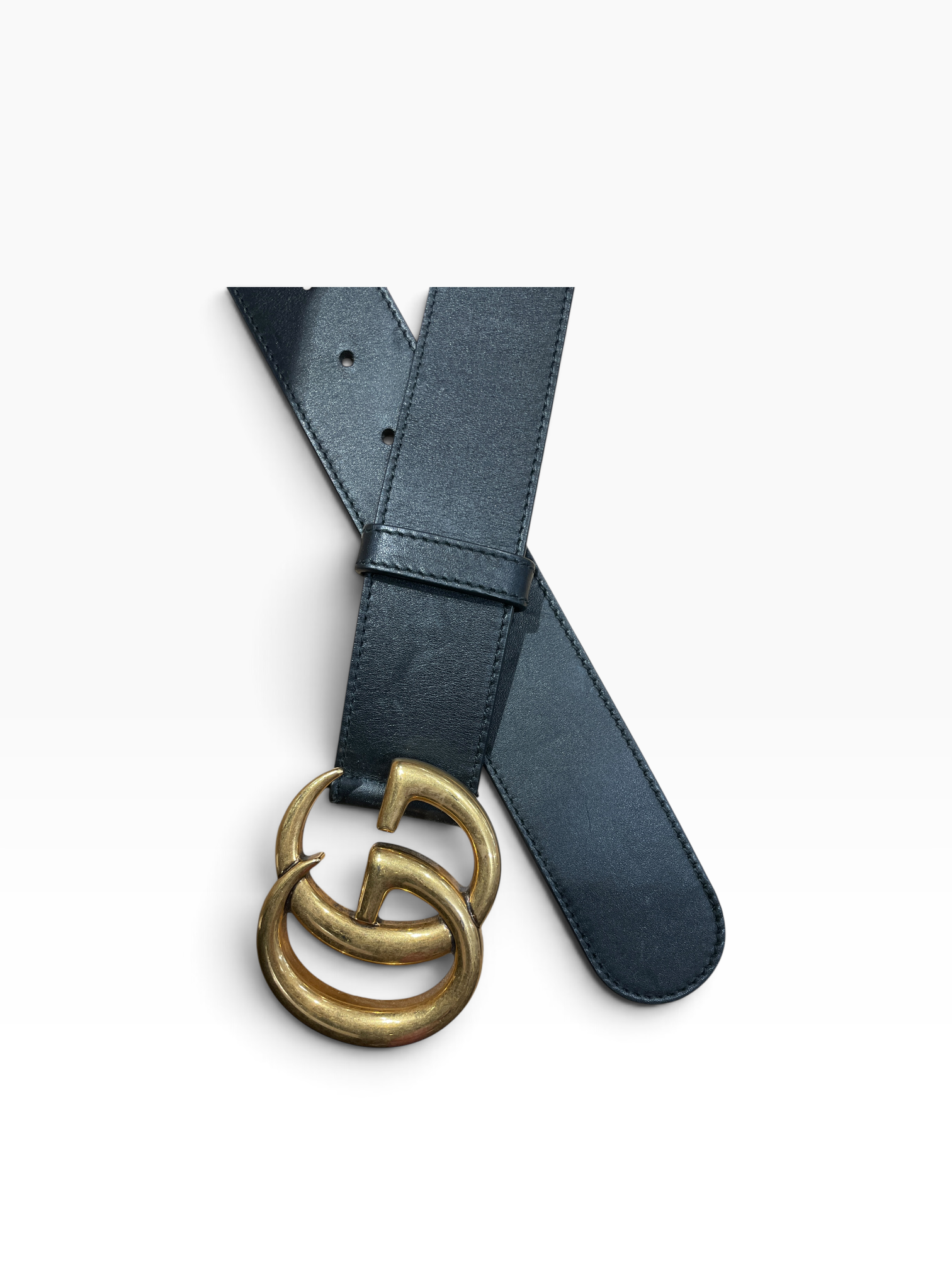 GUCCI/Belt/Leather/BLK/M's/GOLD BUCKLE view 2