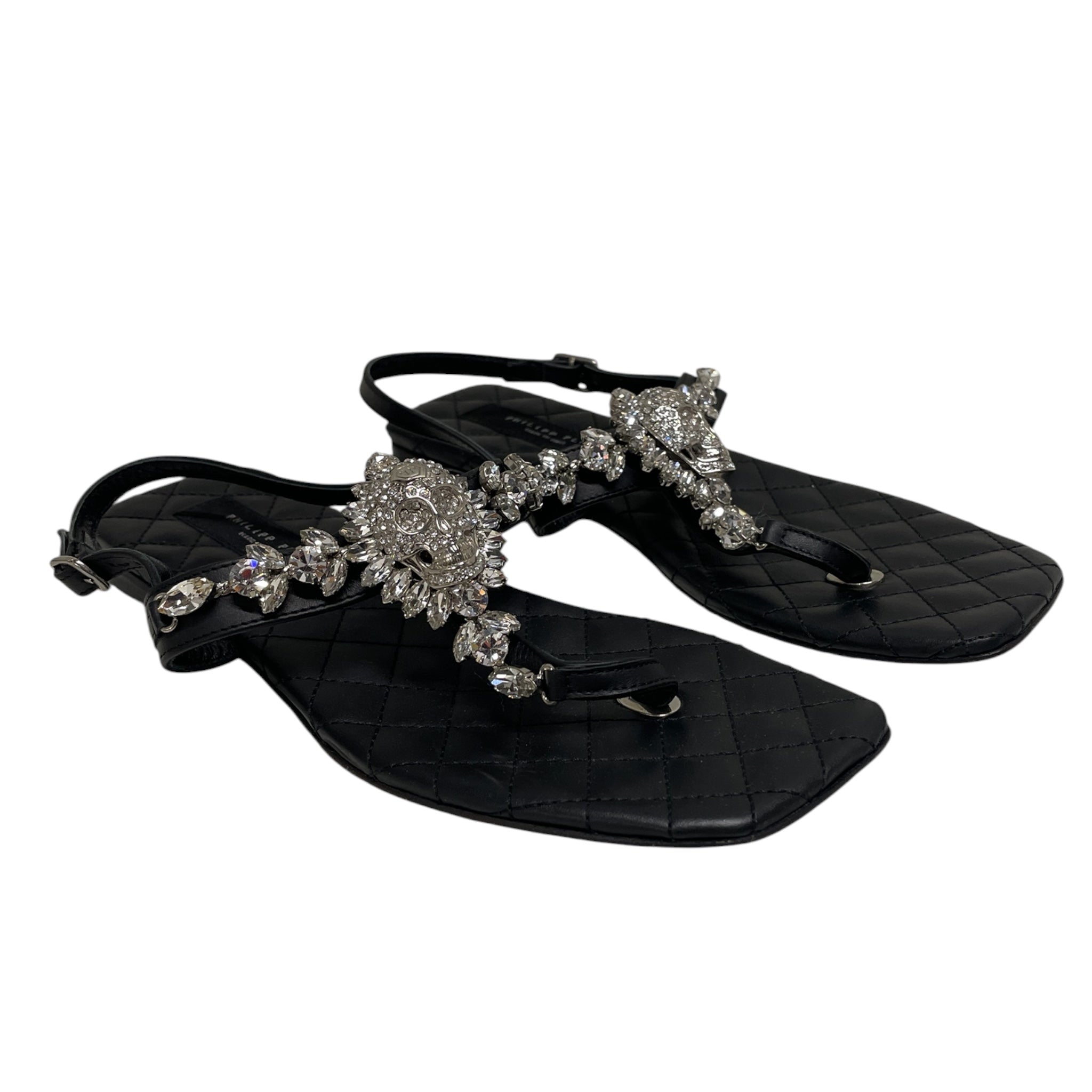 PHILIPP PLEIN/Sandals/EU 37/Leather/BLK/CRYSTAL SKULL /BLK SANDAL view 1