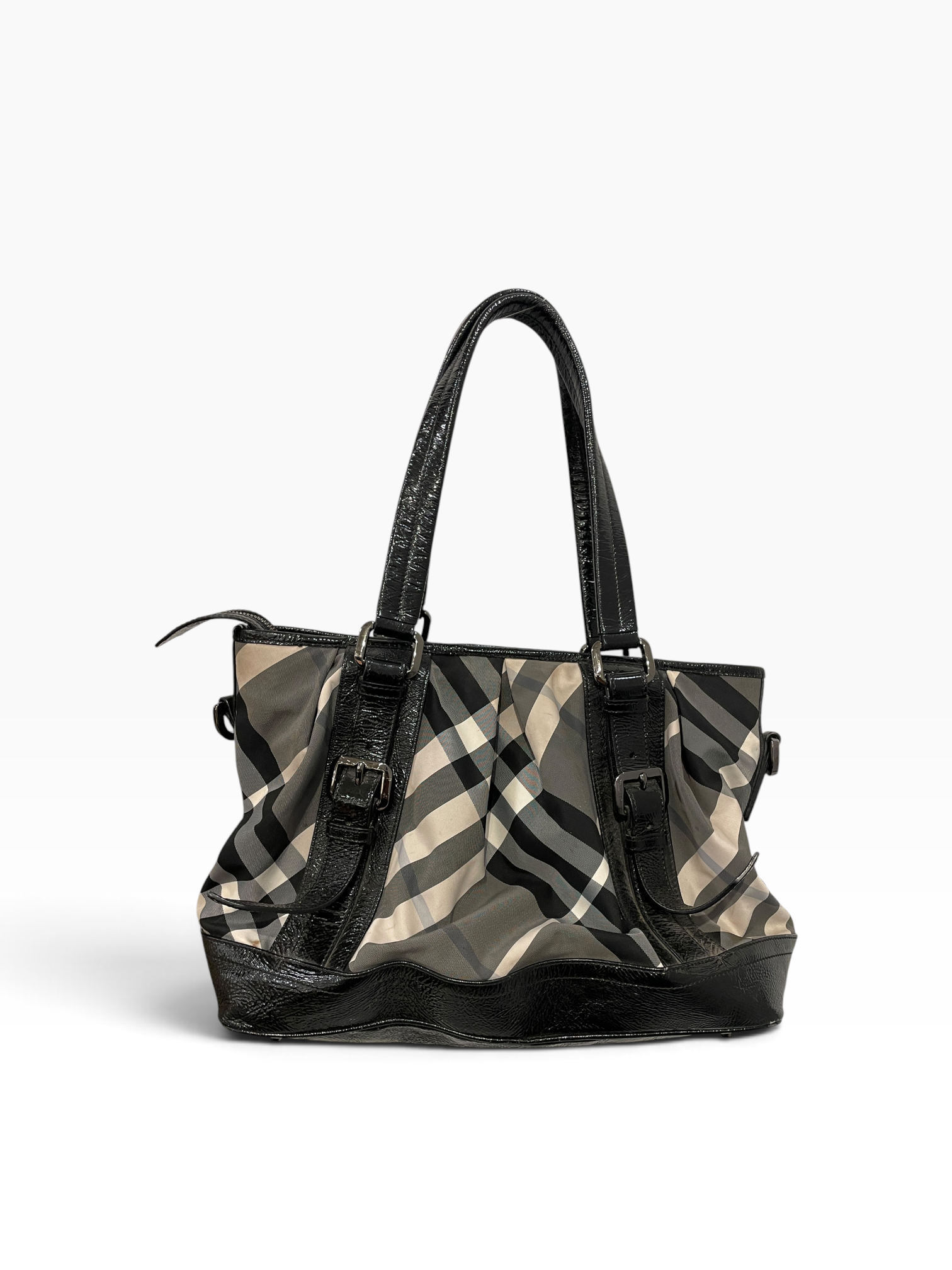 BURBERRY/Hand Bag/Plaid/Faux Leather/BLK/BURBERRY PATENT LEATHER PLAID view 1
