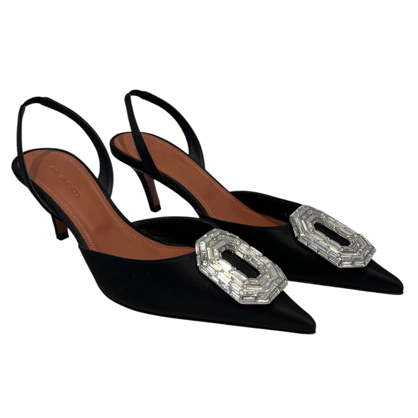 AMINA MUADDI/Heels/EU 37/BLK/V-Tip/SLANTED SLINGBACK GEM view 1