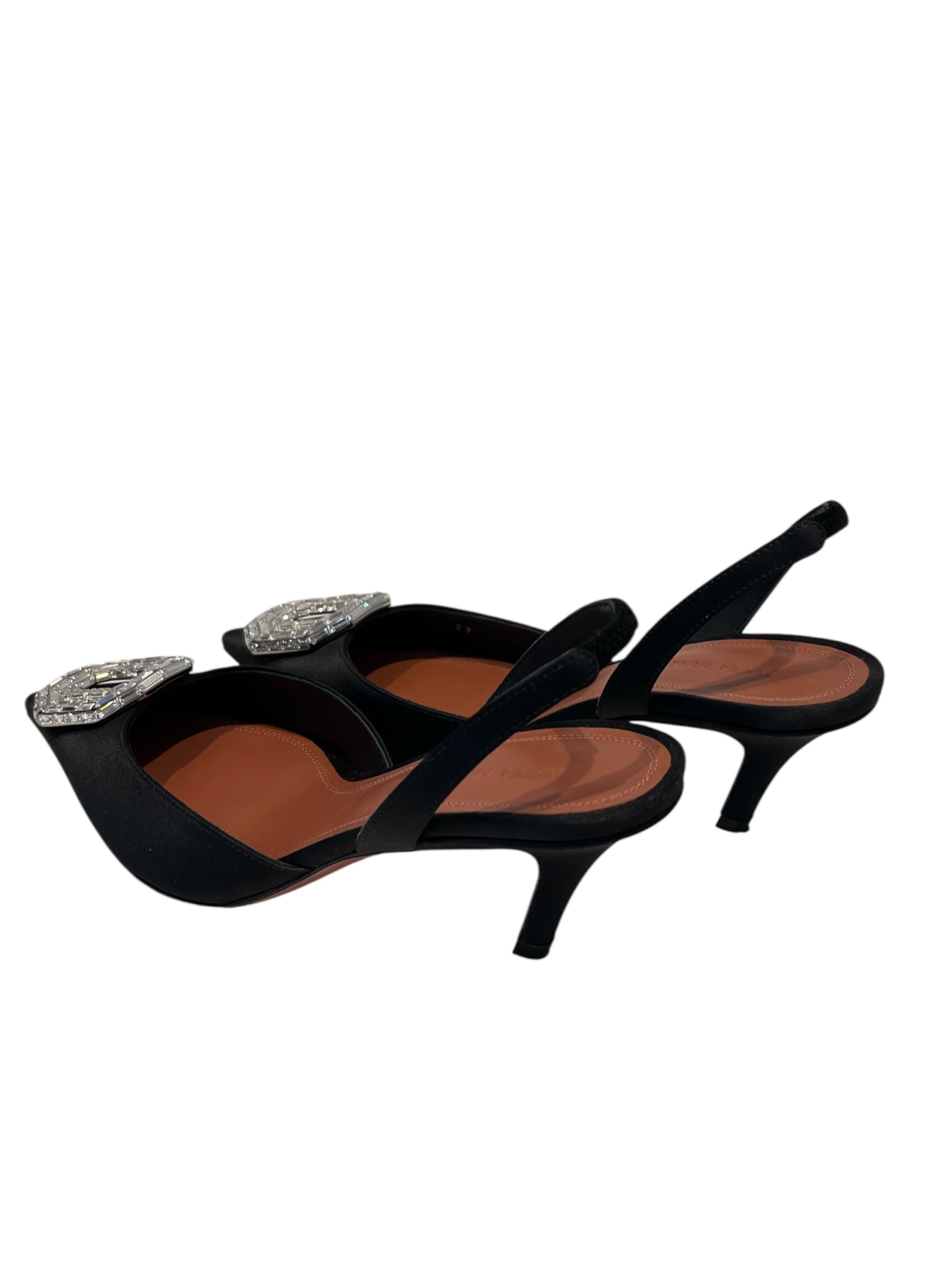AMINA MUADDI/Heels/EU 37/BLK/V-Tip/SLANTED SLINGBACK GEM view 2