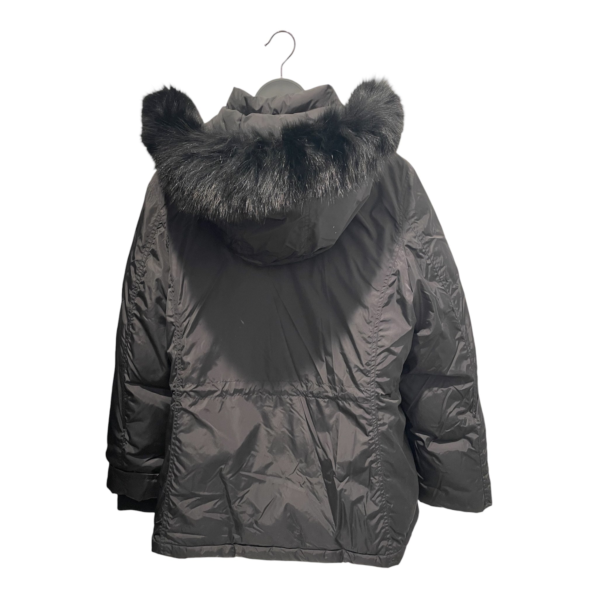BURBERRY LONDON/Puffer Jkt/L/Nylon/BLK/FUR HOOD PLAID INSIDE view 2