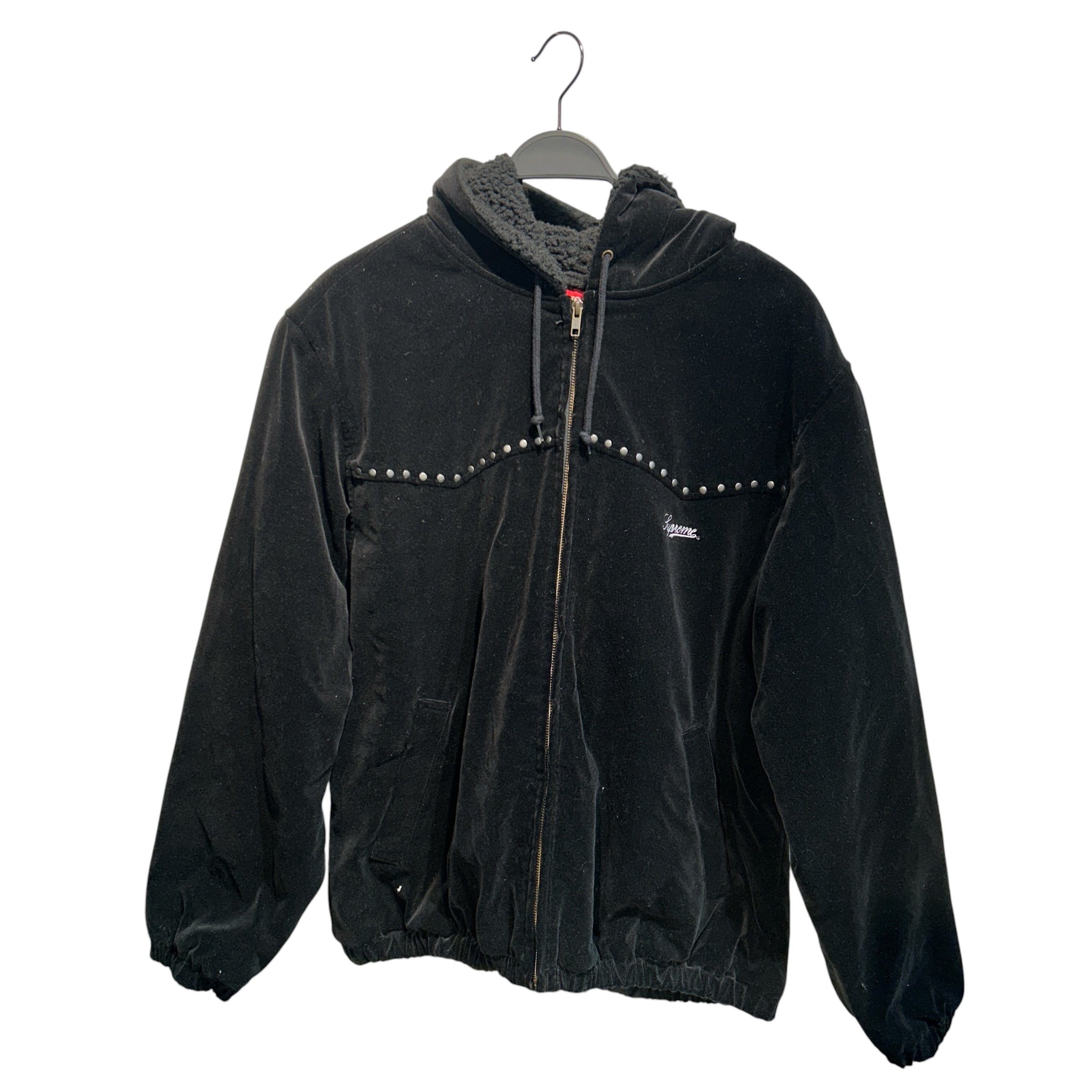 Supreme/Zip Up Hoodie/L/Velour/BLK/studded western view 1