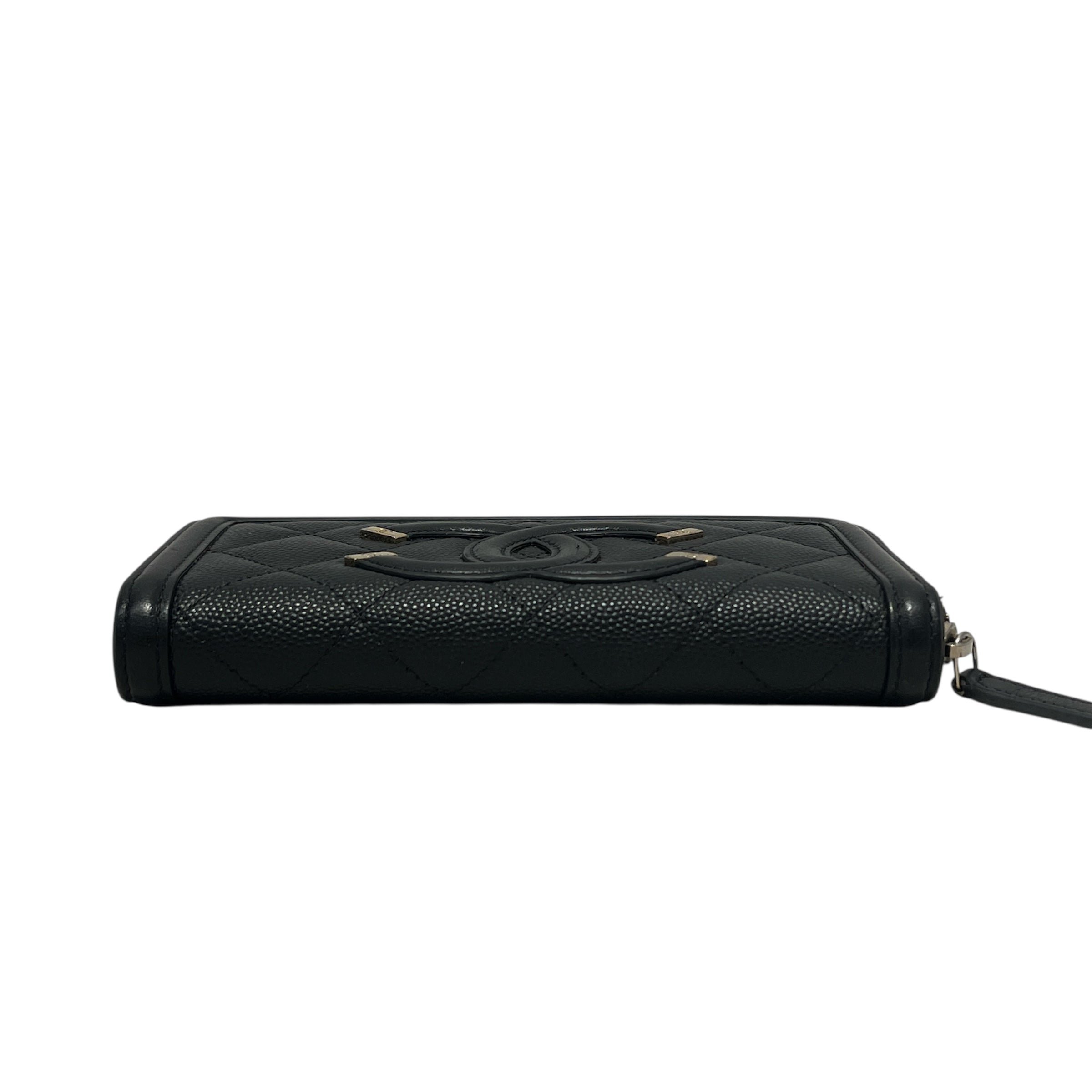 CHANEL/Wallet/Leather/BLK/QUILTED CAVIAR FILIGREE ZIP view 3