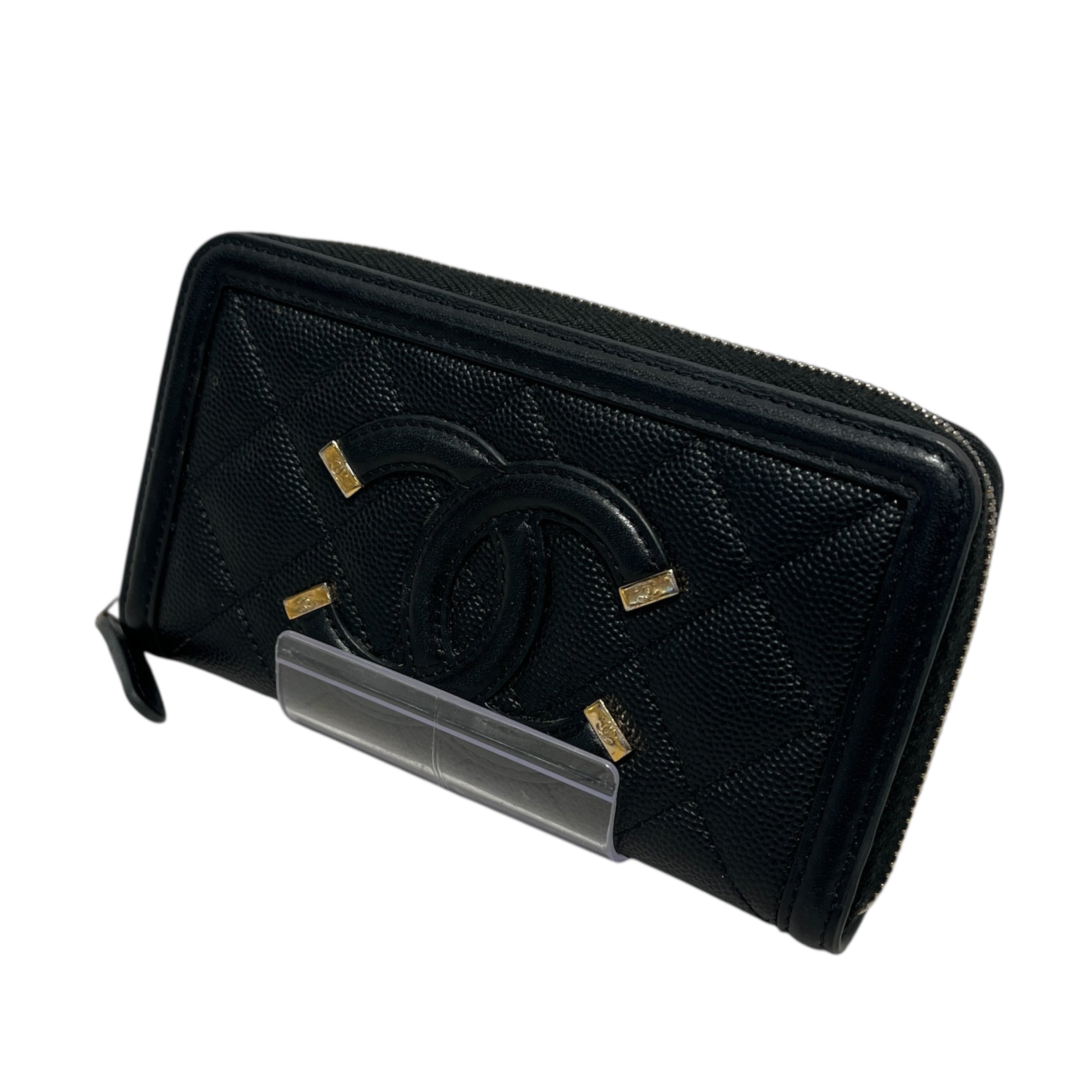 CHANEL/Wallet/Leather/BLK/QUILTED CAVIAR FILIGREE ZIP view 1
