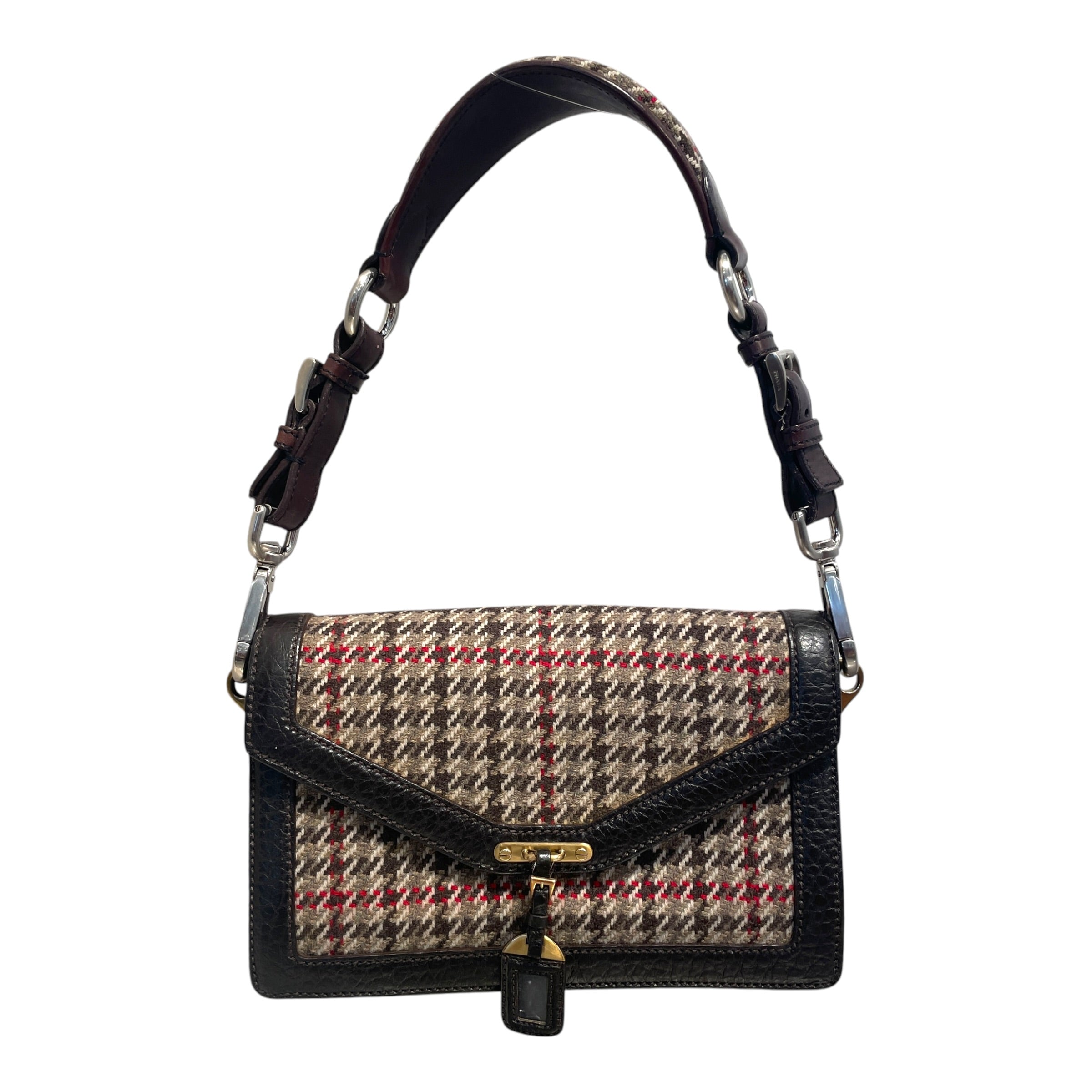 PRADA/Hand Bag/Plaid/Wool/BRW/Houndstooth Berlino Wool Bag view 1
