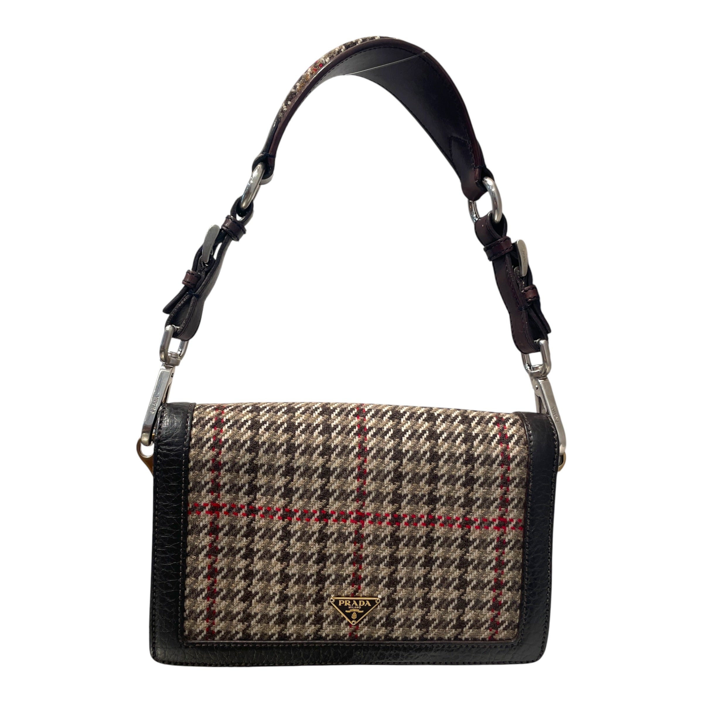 PRADA/Hand Bag/Plaid/Wool/BRW/Houndstooth Berlino Wool Bag view 3