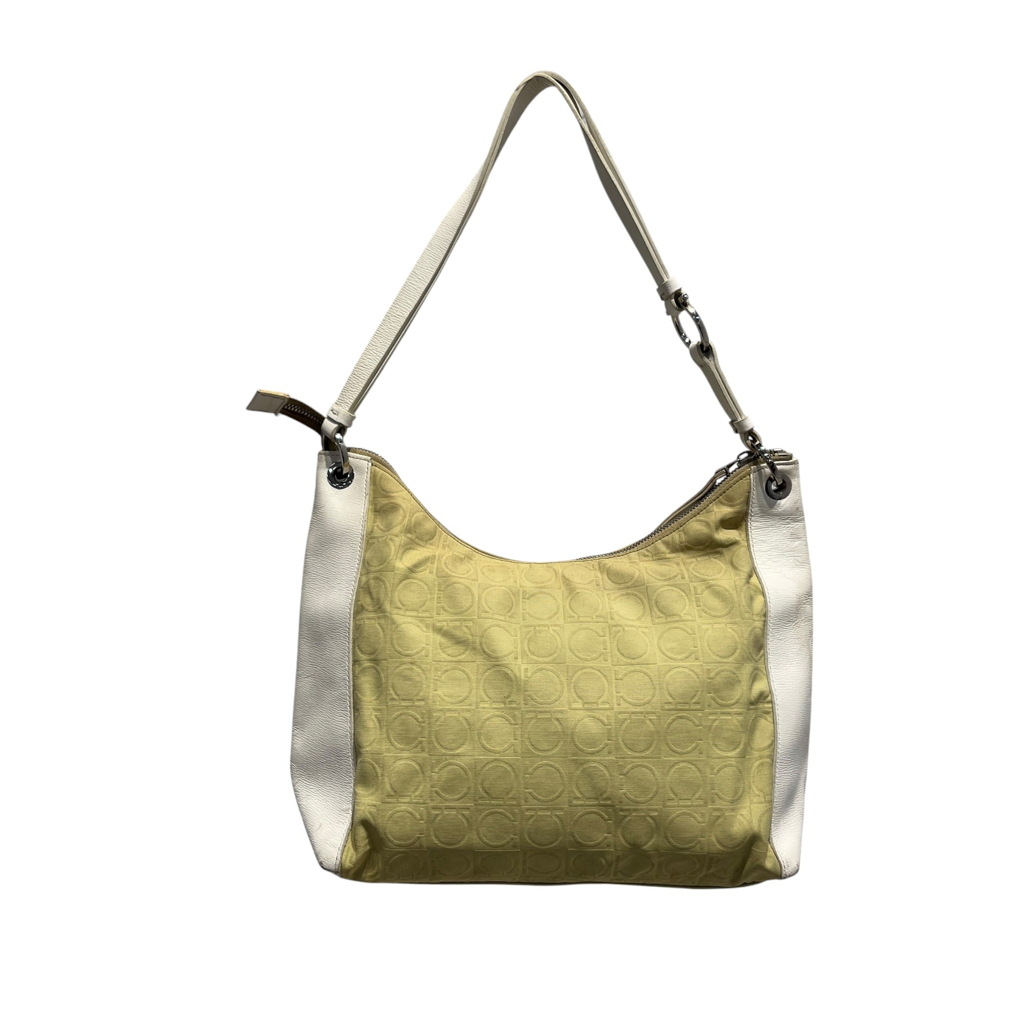 Salvatore Ferragamo/Hand Bag/Monogram/Cotton/GRN/white leather sides view 2