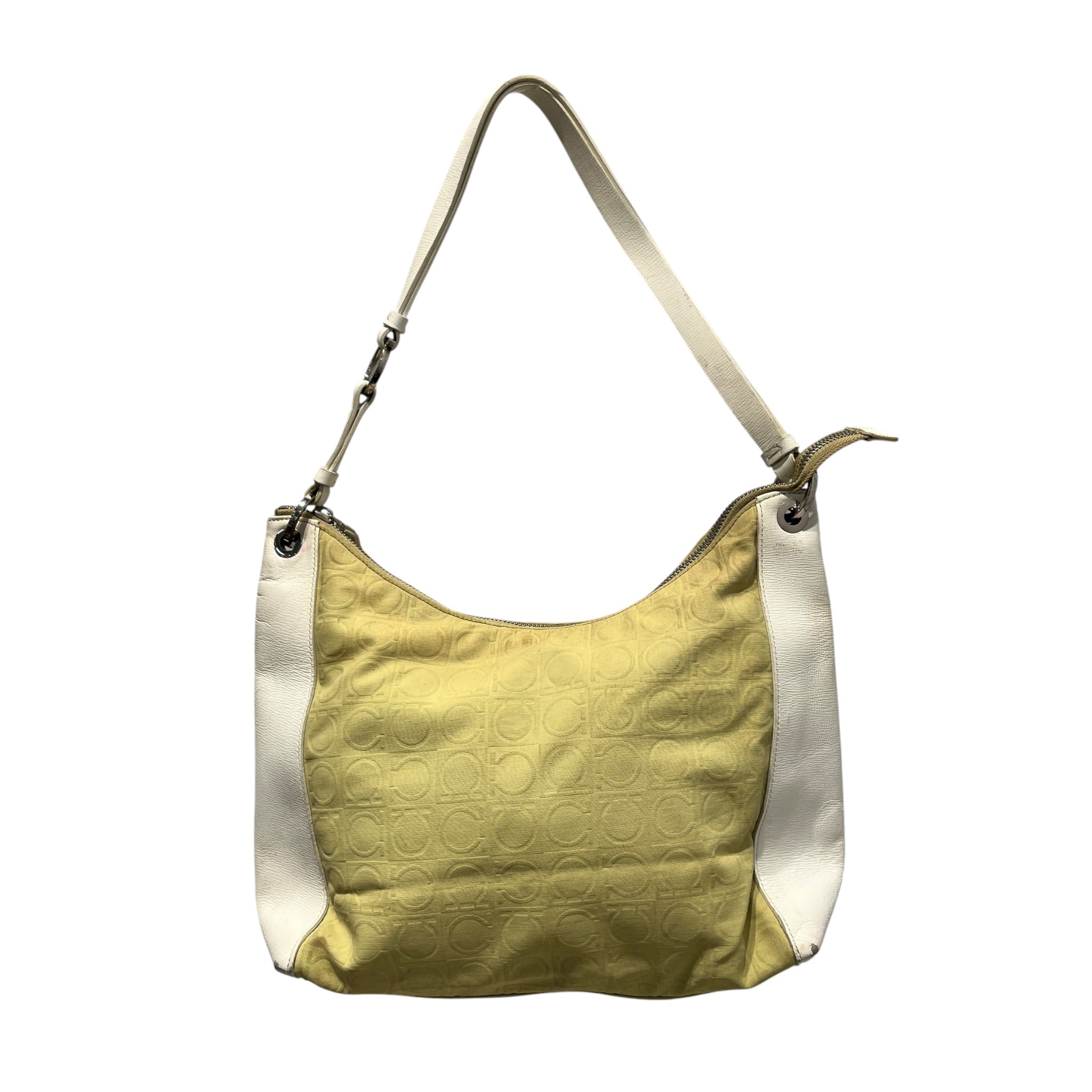 Salvatore Ferragamo/Hand Bag/Monogram/Cotton/GRN/white leather sides view 1