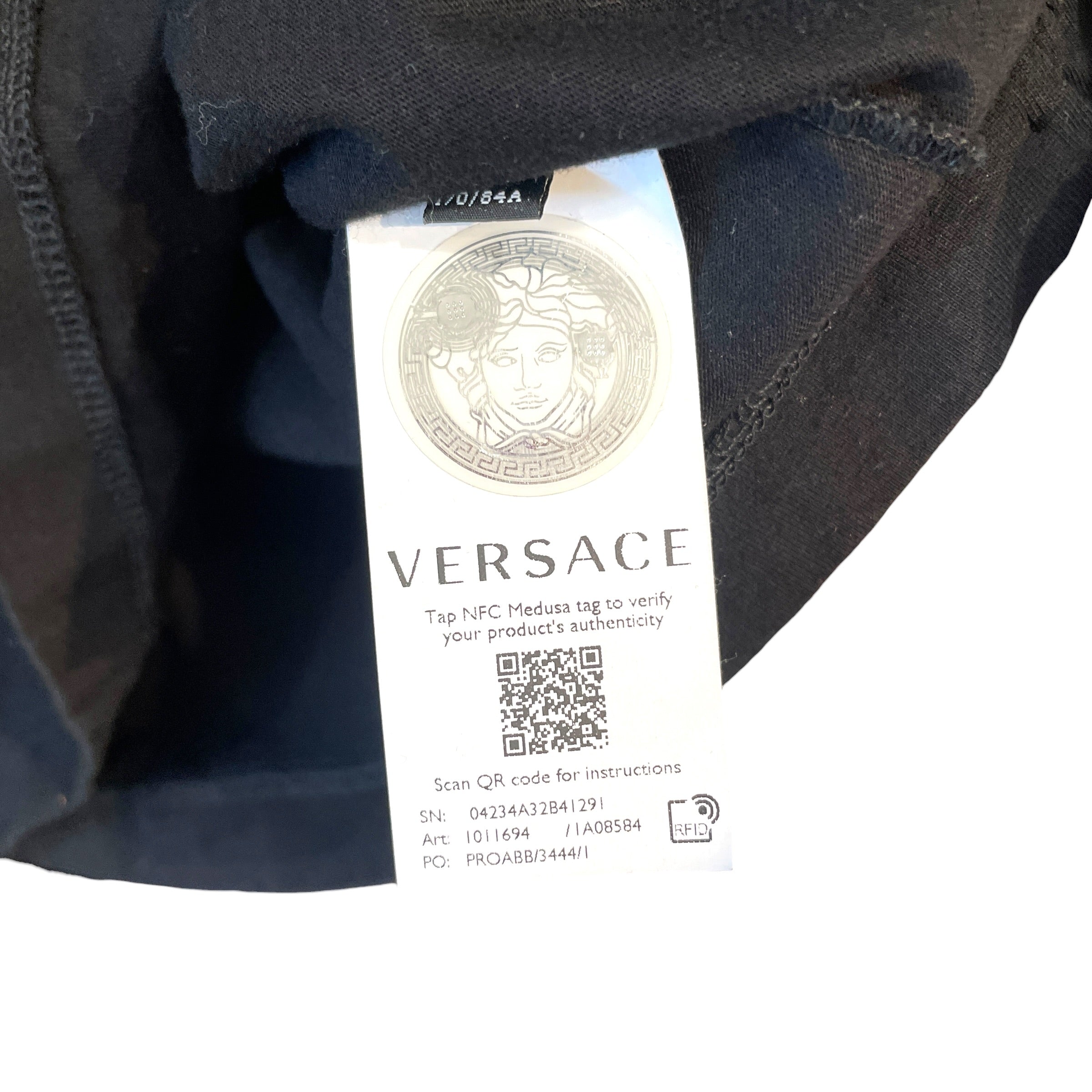 VERSACE/T-Shirt/XS/Graphic/Cotton/BLK/Embroidered Logo Print T-shirt view 3