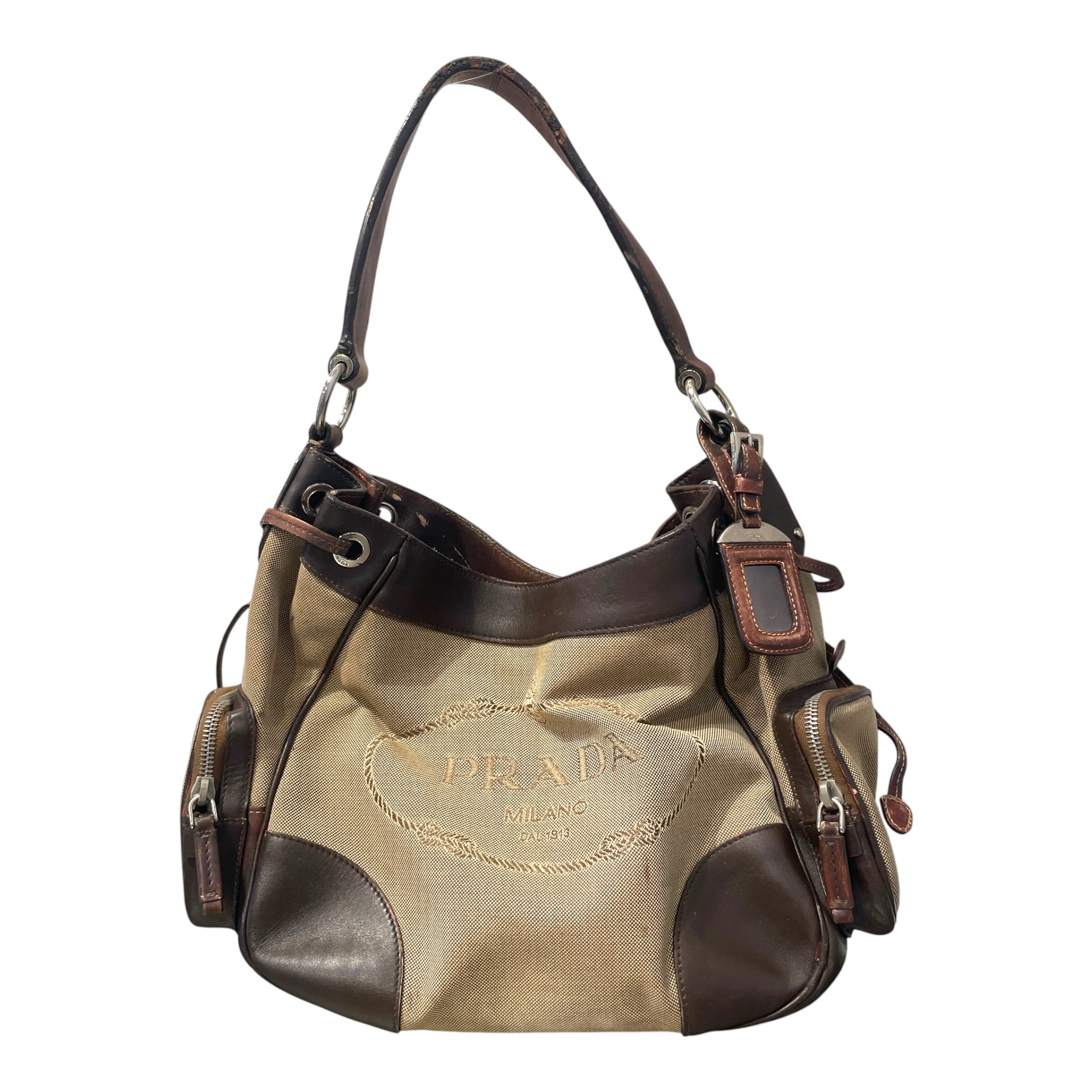 PRADA/Hand Bag/Cotton/BRW/Canapa Logo Hobo Bag view 1