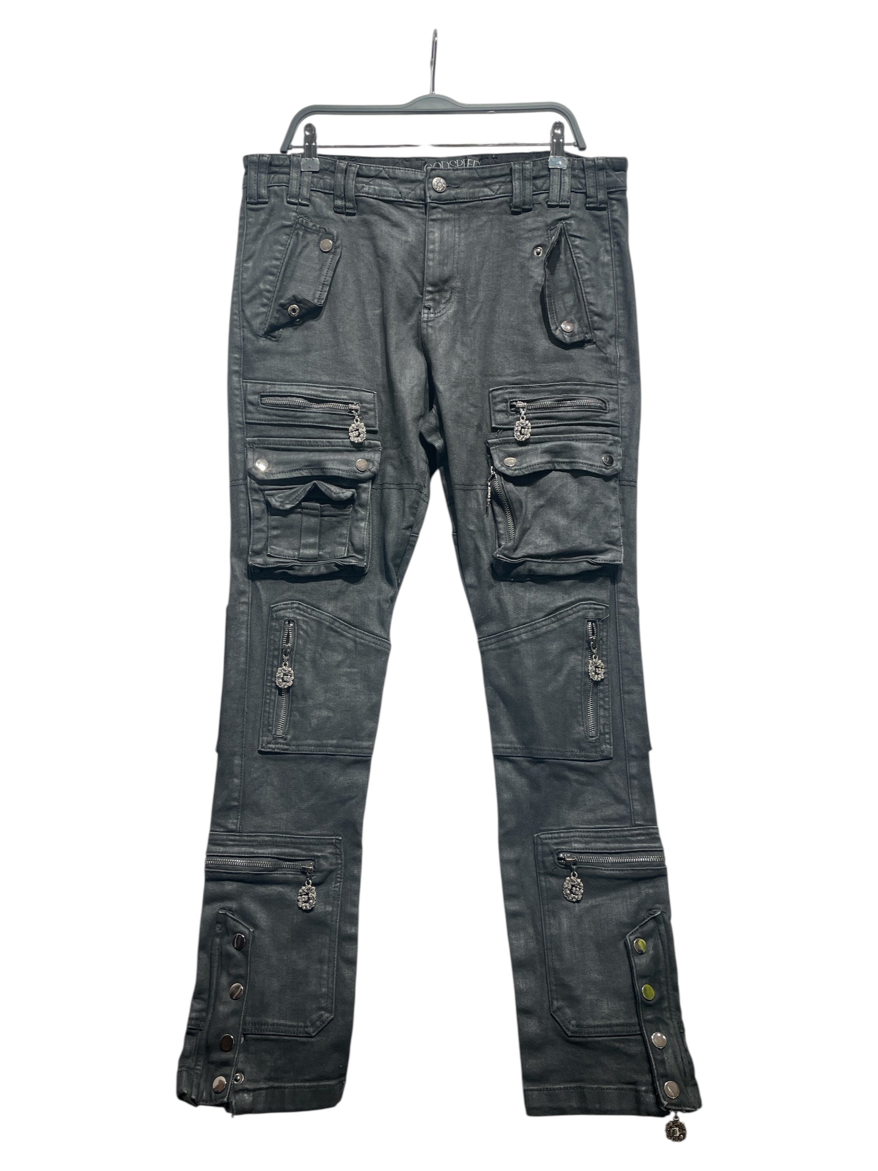 GODSPEED NEW YORK/Cargo Pants/32/BLK/Waxed Cargo Pants Skulls view 1