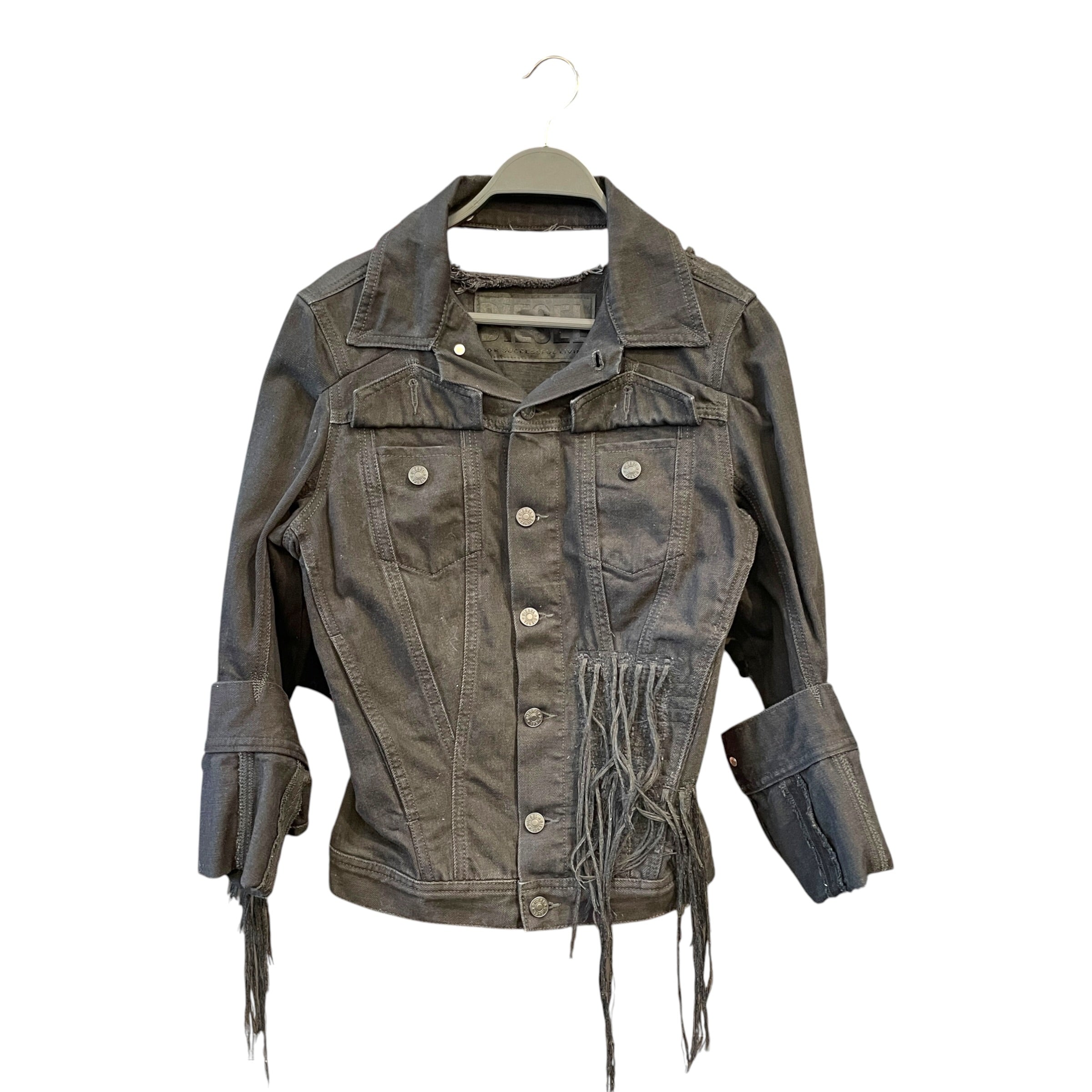 DIESEL/Denim Jkt/XXS/Cowhide/BLK/Deconstructed Raw Fringe Jkt view 1