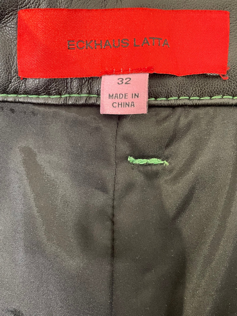 ECKHAUS LATTA/Shorts/32/Leather/BLK/GREEN STITCH