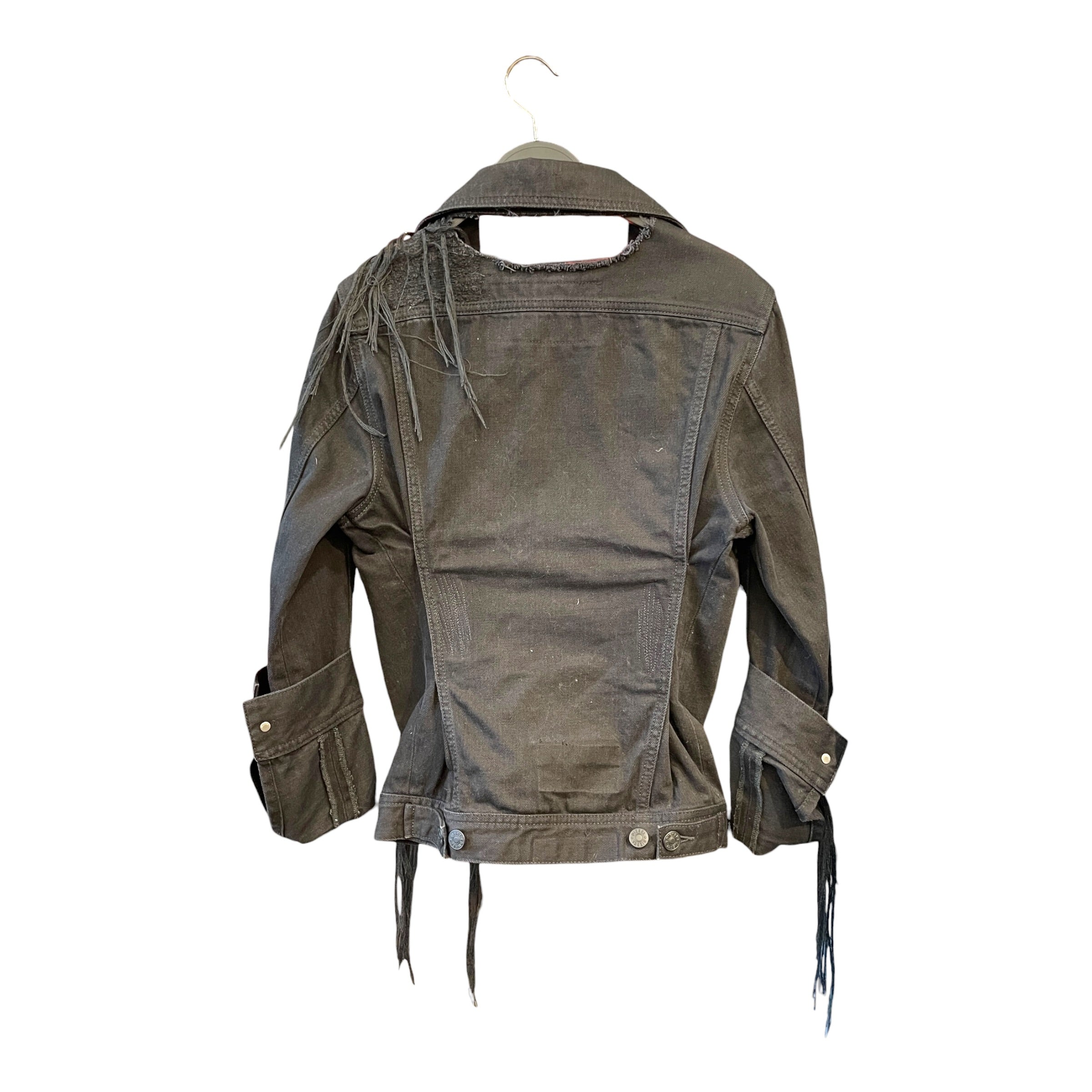 DIESEL/Denim Jkt/XXS/Cowhide/BLK/Deconstructed Raw Fringe Jkt view 2