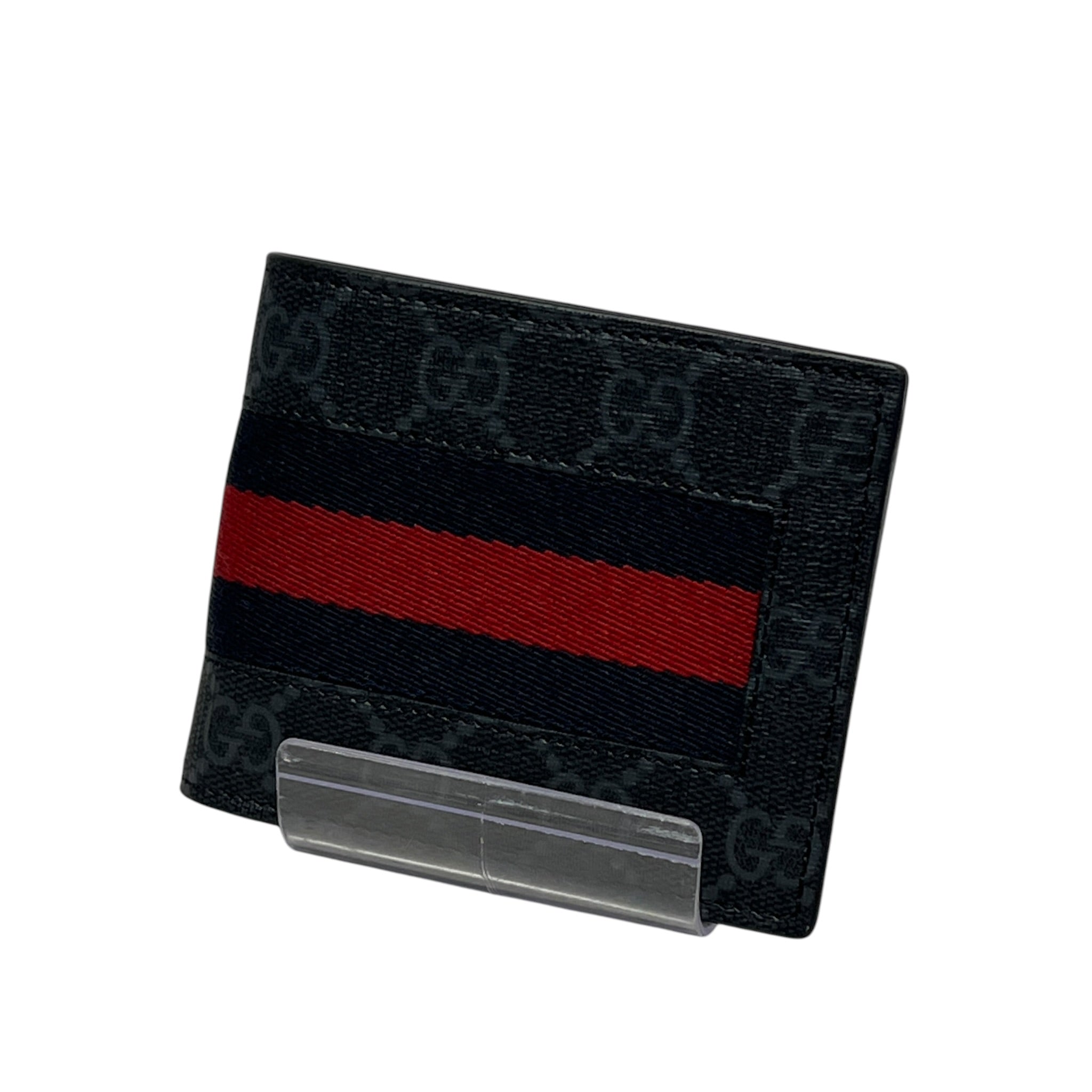 GUCCI/Bifold Wallet/Monogram/BLK/GG WEB RED STRIPE view 1