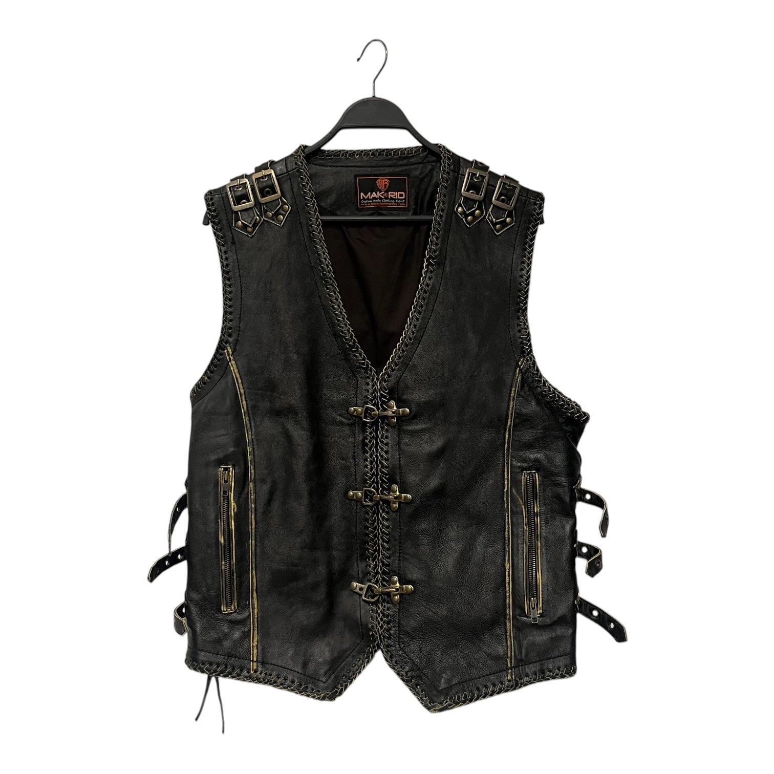 MAK&RID/Vest/L/Leather/BLK/biker vest view 1