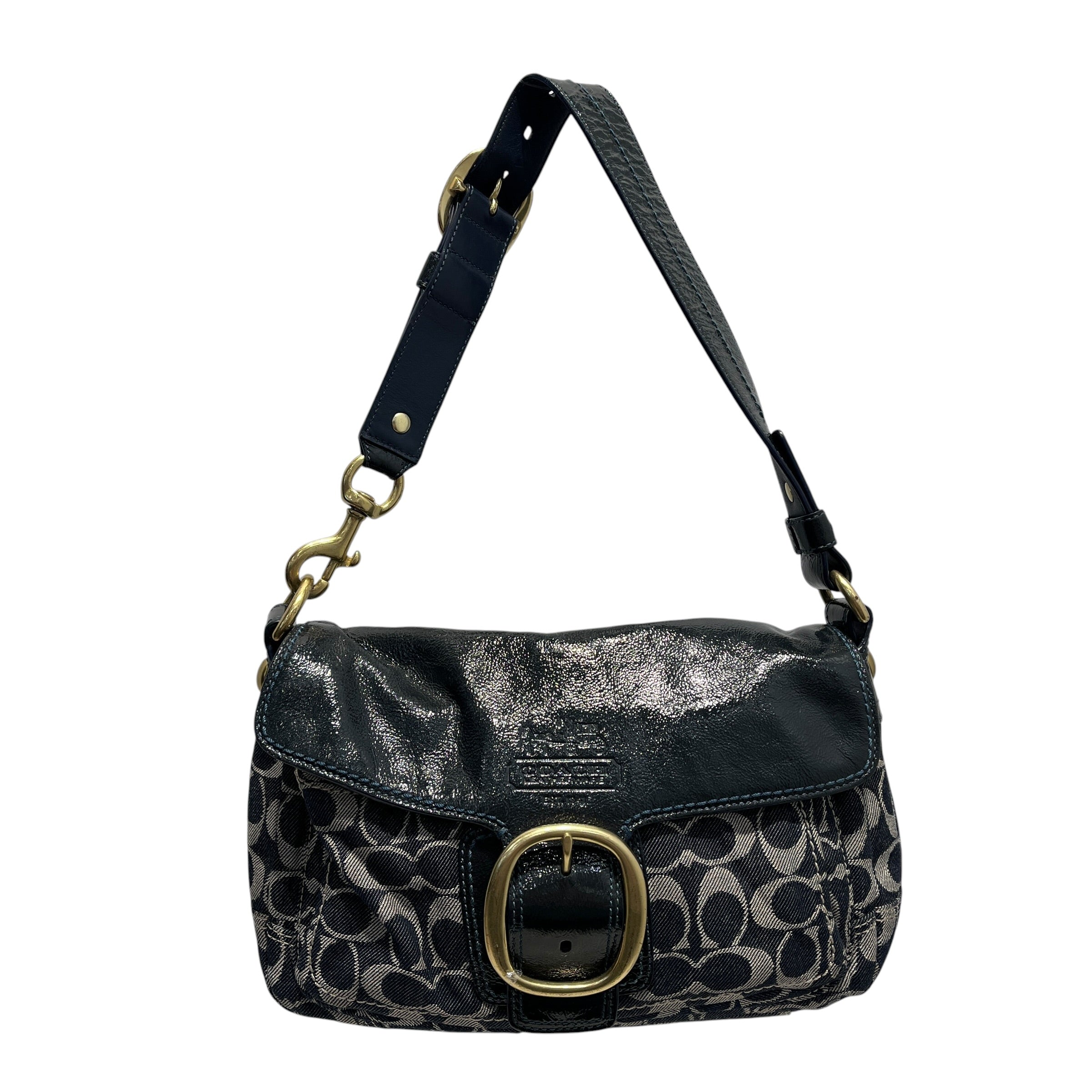 COACH/Hand Bag/Monogram/Denim/BLU/Sufflette Patent Leather Bag view 1