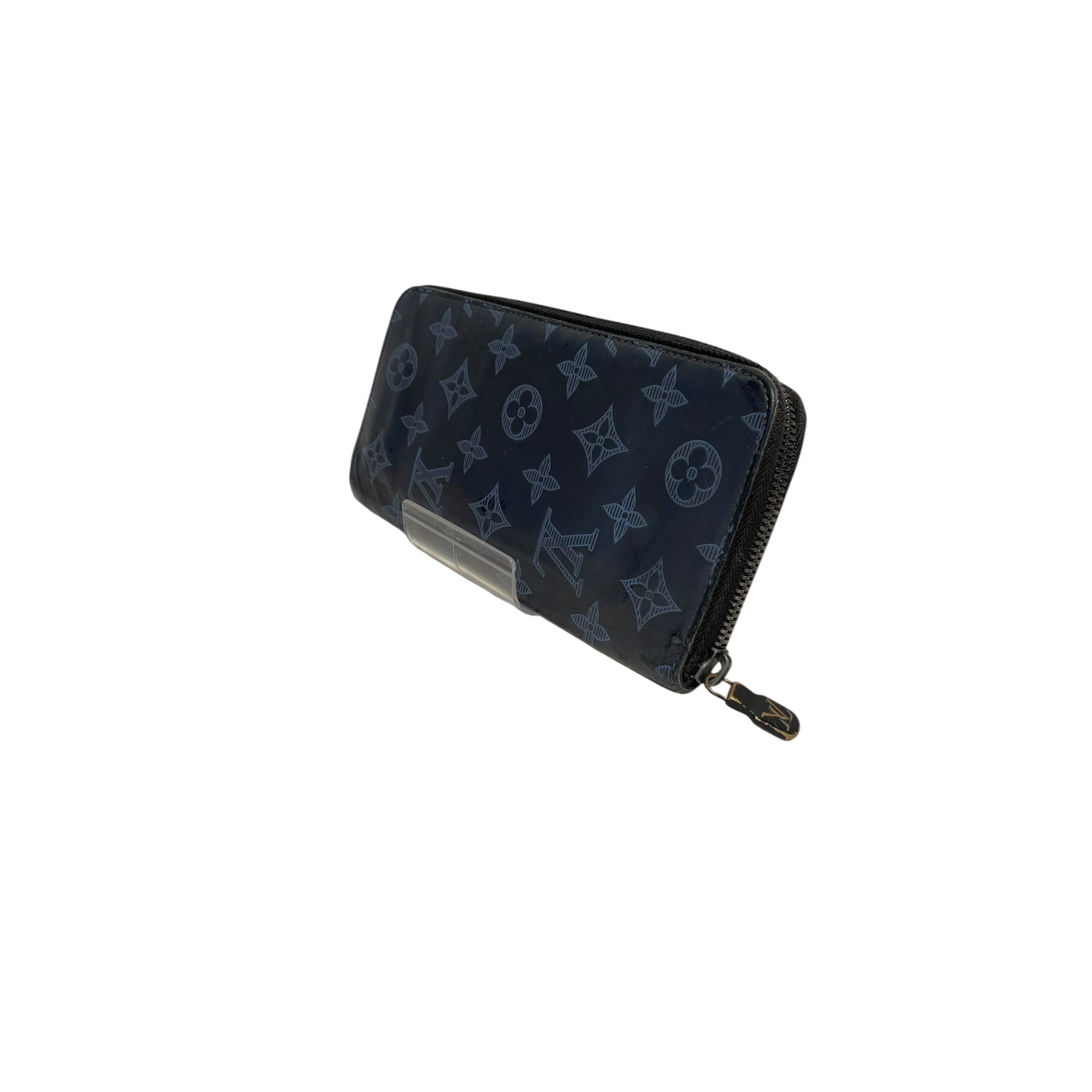 LOUIS VUITTON/Long Wallet/Monogram/Leather/BLK/M's/light blue print view 1