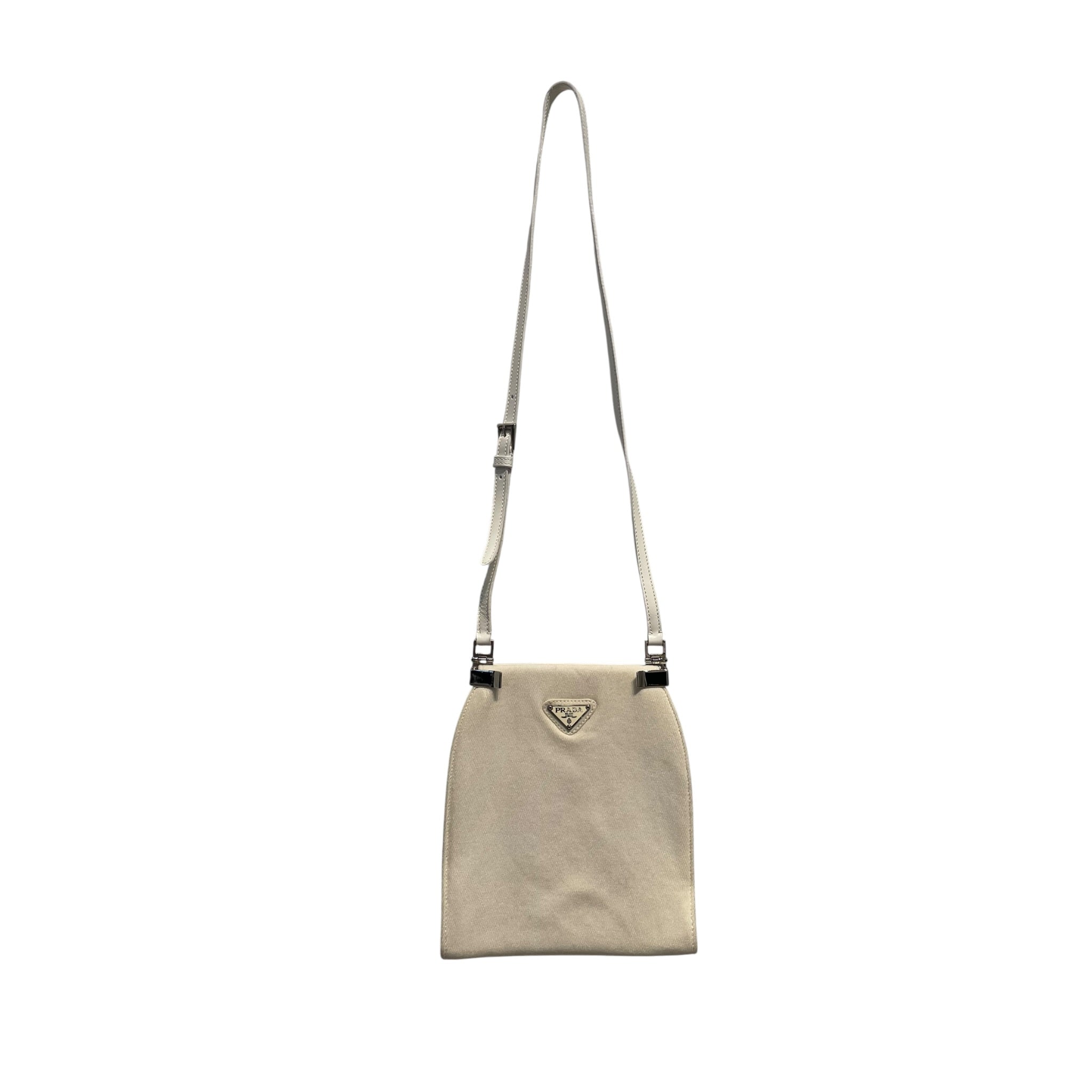 PRADA/Cross Body Bag/Cotton/WHT/VINTAGE CLASP OPEN view 1