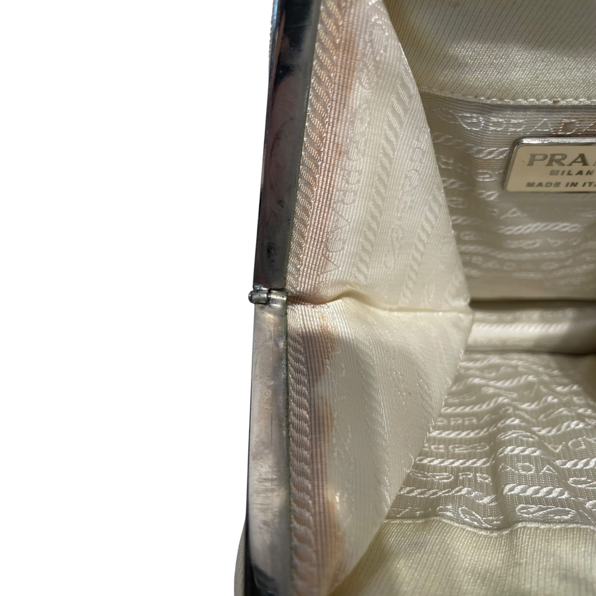 PRADA/Cross Body Bag/Cotton/WHT/VINTAGE CLASP OPEN view 6