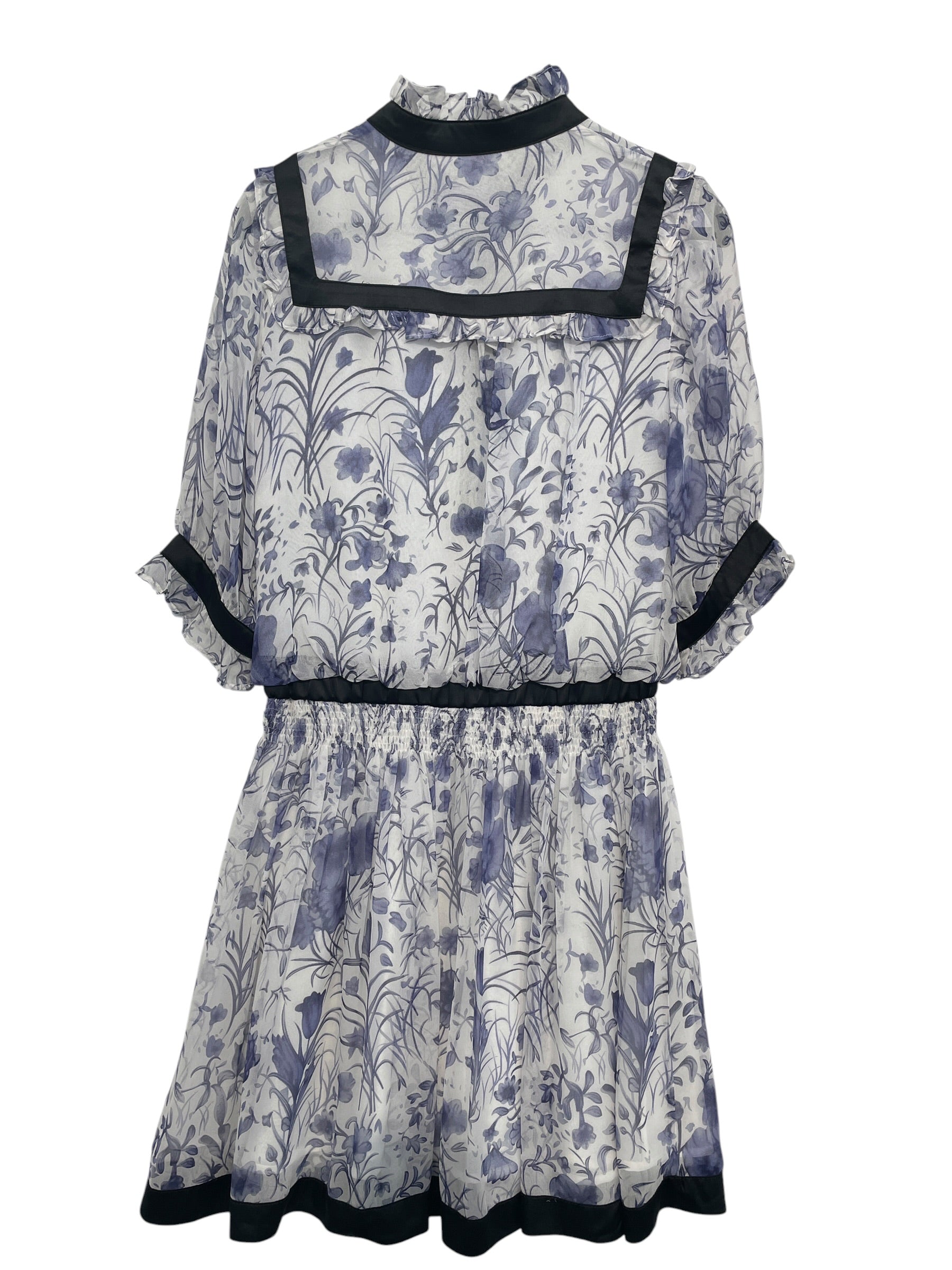 ANNA SUI/SS Dress/M/Floral Pattern/Silk/WHT/Mini Length/violet florals, blk seams view 2