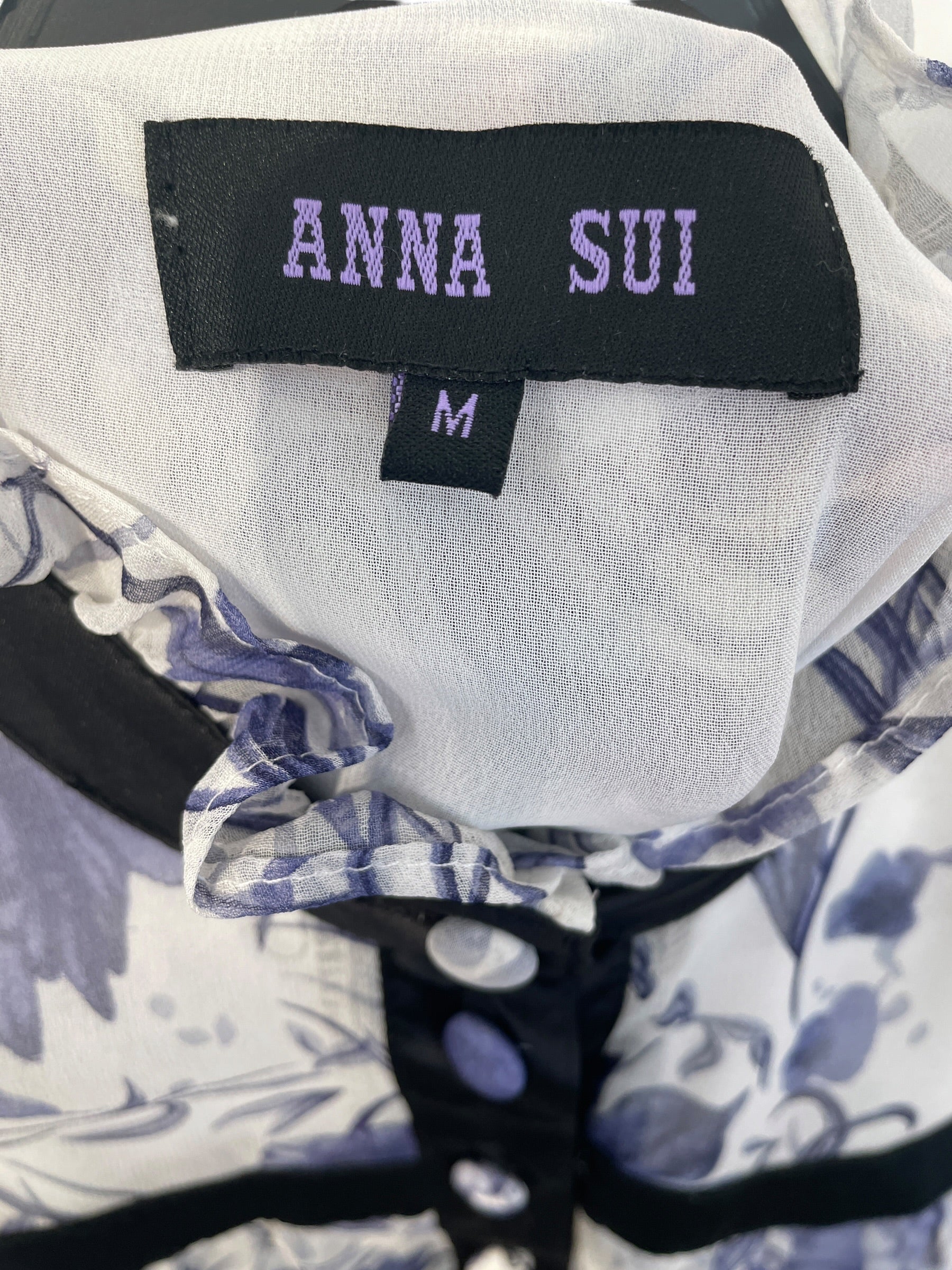 ANNA SUI/SS Dress/M/Floral Pattern/Silk/WHT/Mini Length/violet florals, blk seams view 3