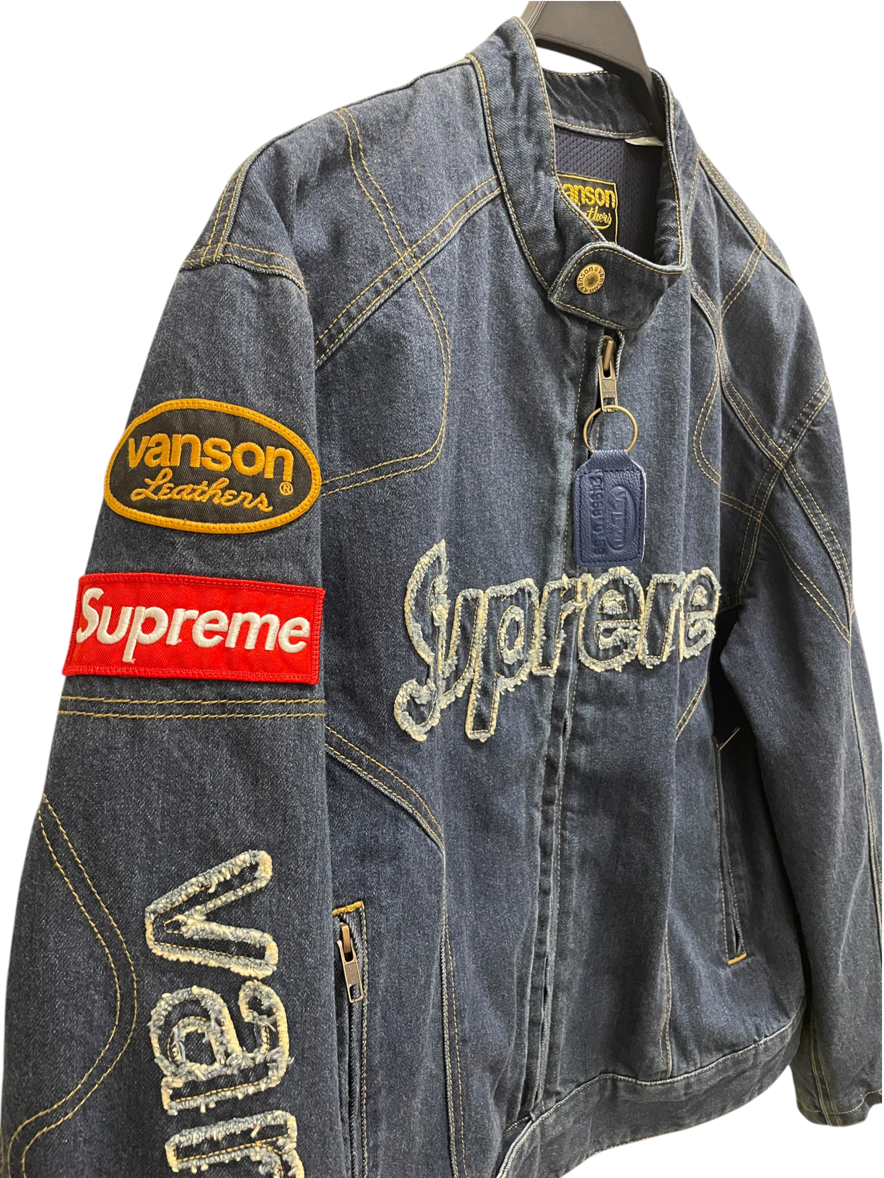 Supreme/VANSON/Denim Jkt/L/Denim/NVY/Graphic/distressed denim fnt logo view 3