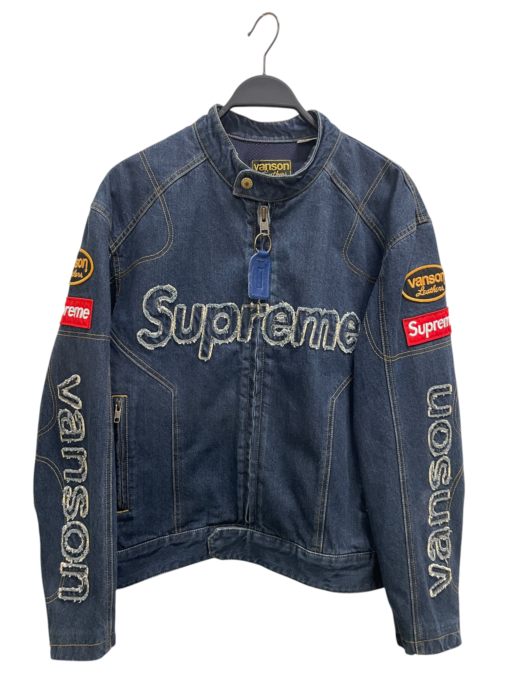 Supreme/VANSON/Denim Jkt/L/Denim/NVY/Graphic/distressed denim fnt logo view 1