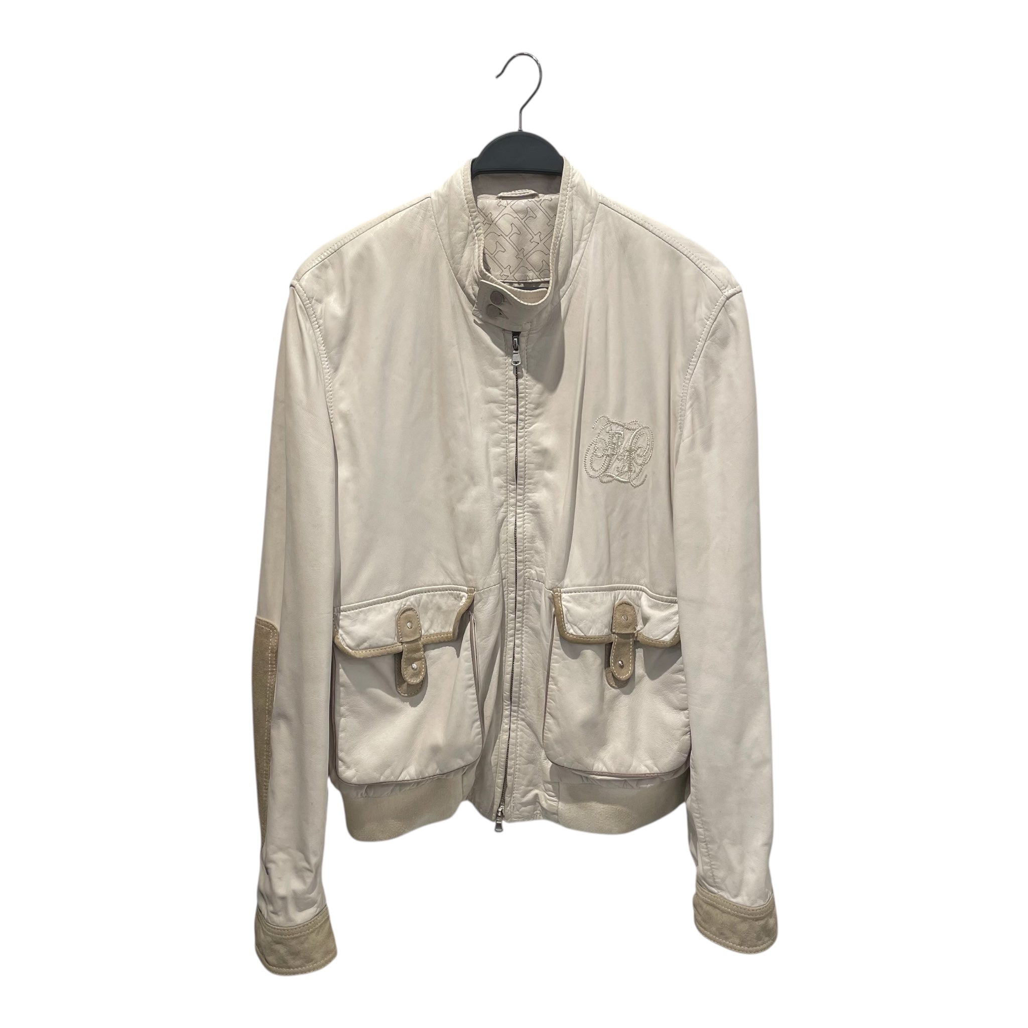 Gianfranco FERRE/Leather Jkt/50/Leather/WHT/EMBROIDERED LOGO, BEG CUFFS view 1