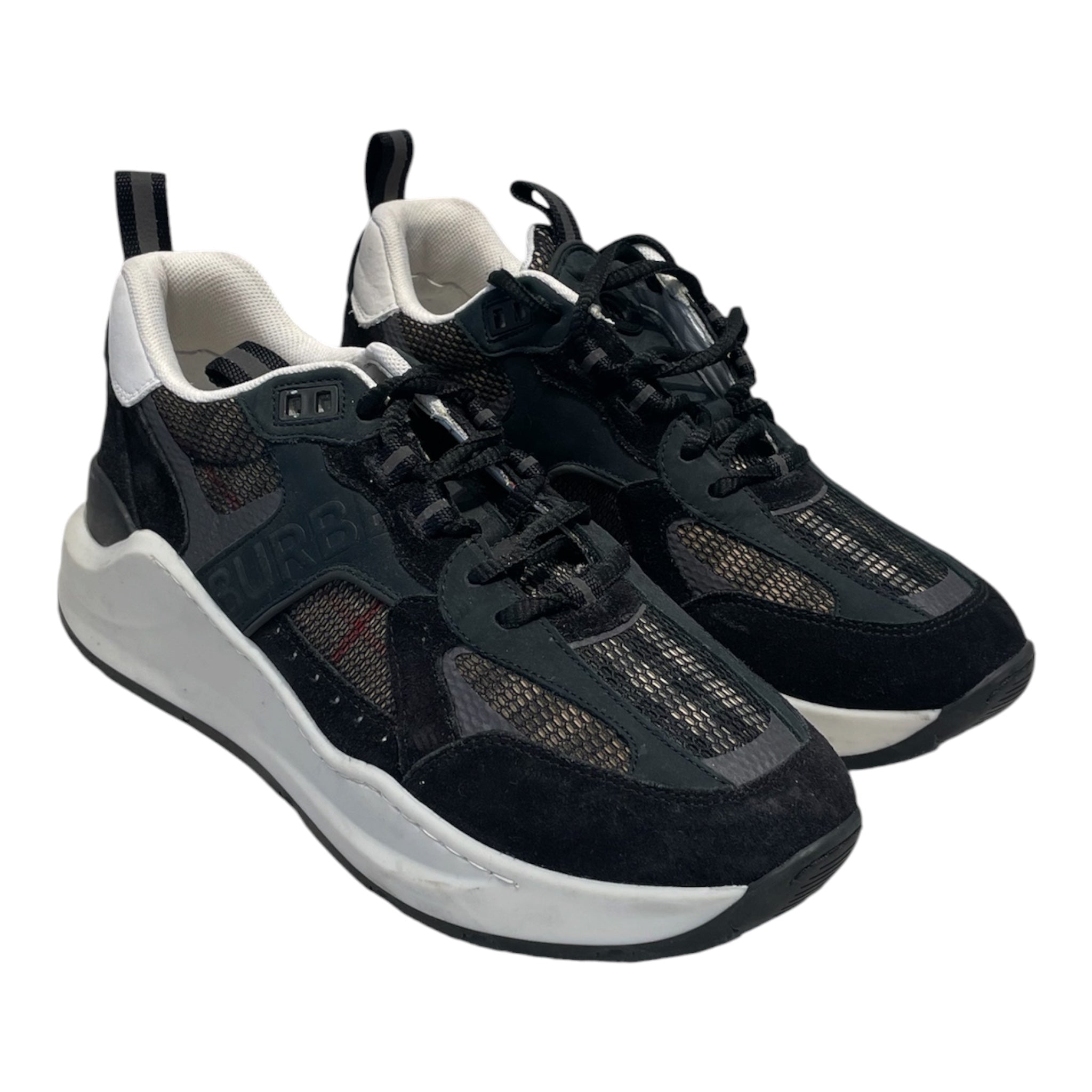 BURBERRY LONDON/Low-Sneakers/US 9/Suede/BLK/embossed check mesh view 1
