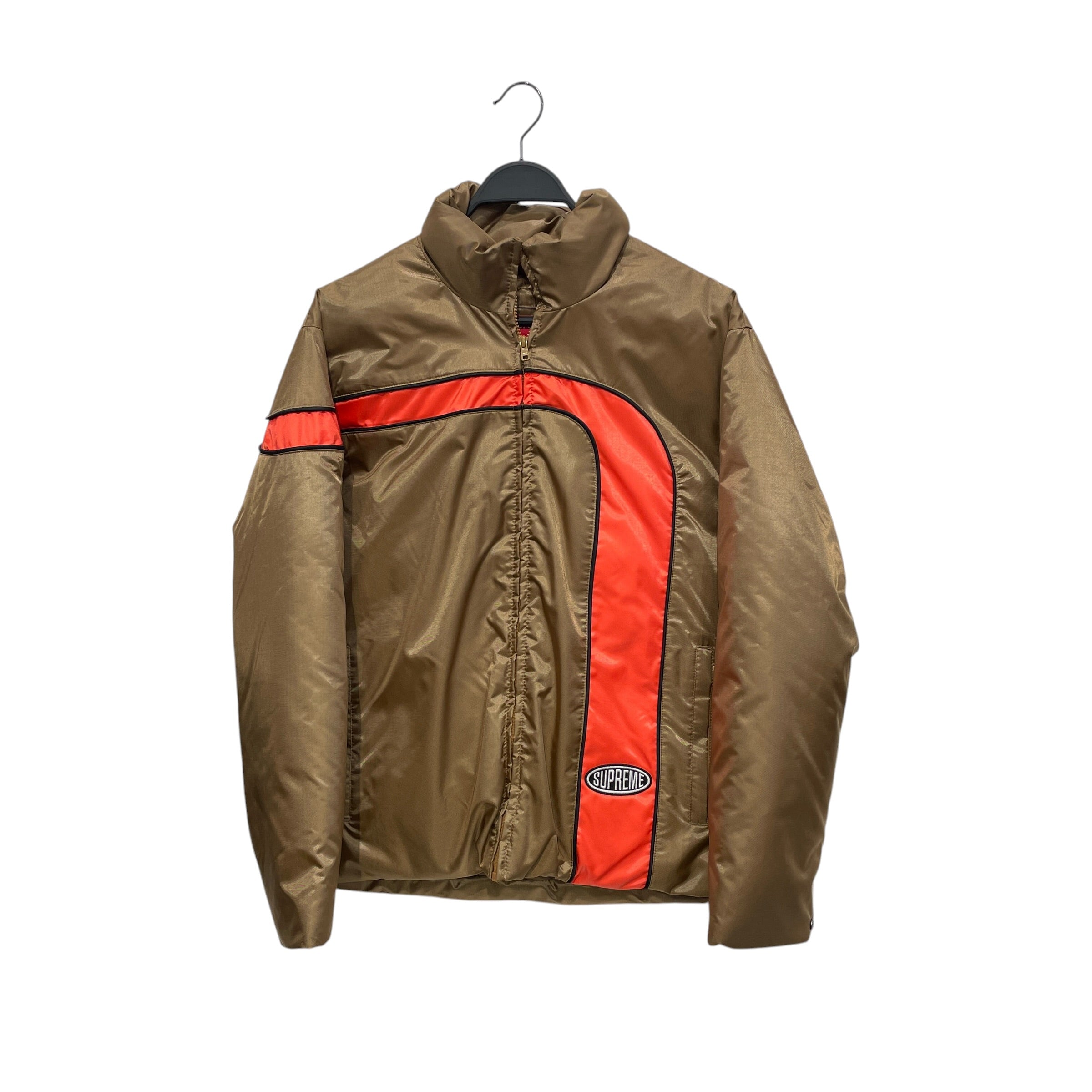 Supreme/Puffer Jkt/S/Polyester/GLD/Stripe/ORN STRIP PUFF view 1