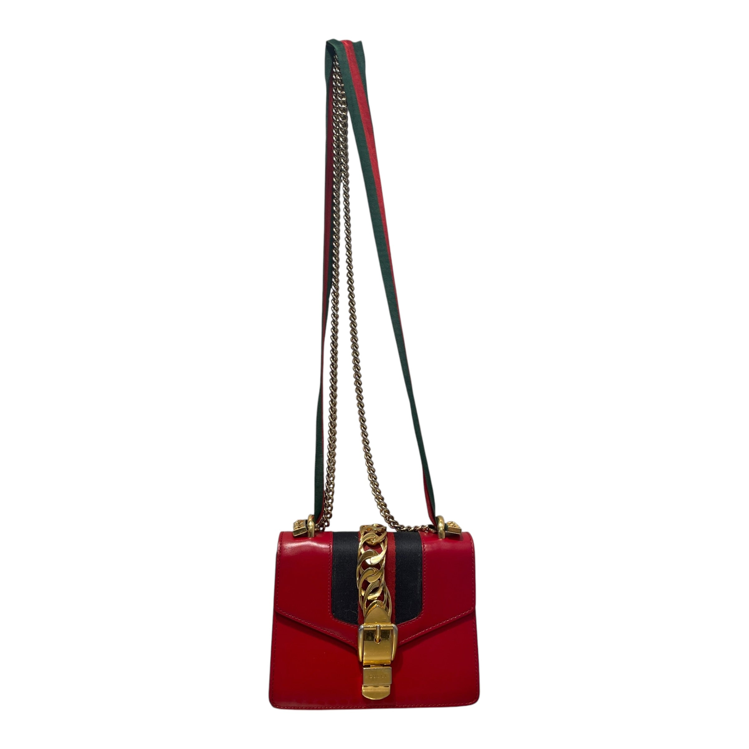 GUCCI/Cross Body Bag/Leather/RED/Sylvie Mini Chain view 1