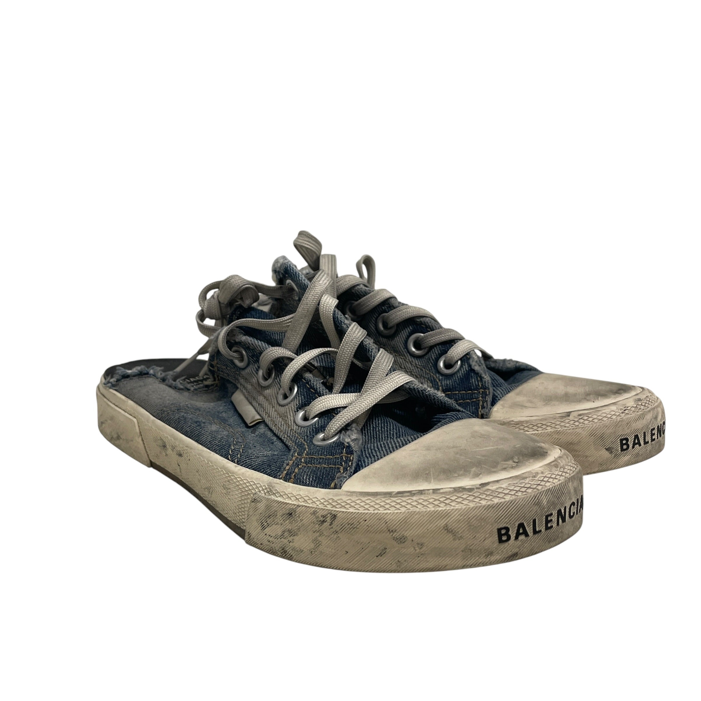BALENCIAGA/Low-Sneakers/US 8/Denim/BLU/CUT OFF LACE UP SNEAKERS view 1