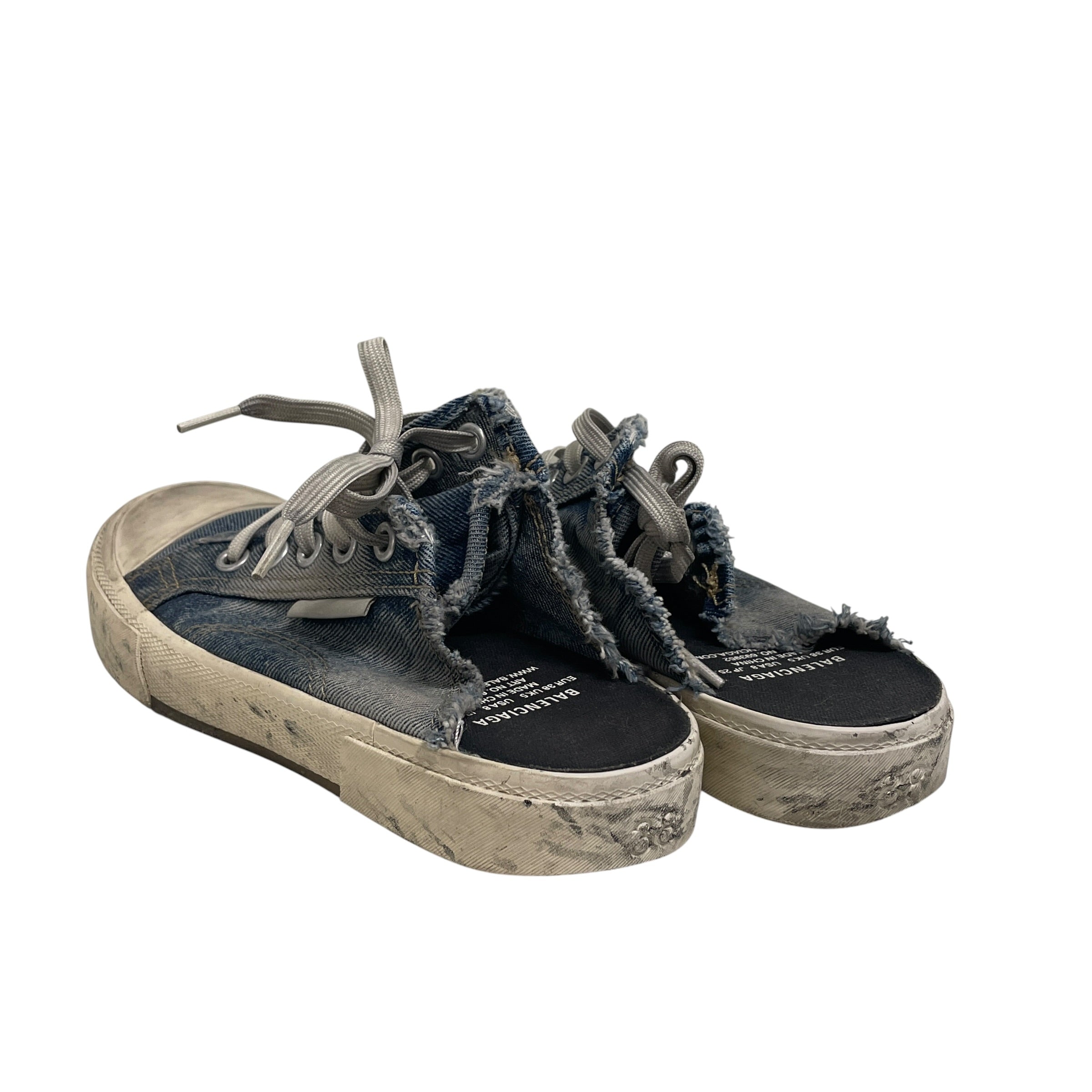 BALENCIAGA/Low-Sneakers/US 8/Denim/BLU/CUT OFF LACE UP SNEAKERS view 2