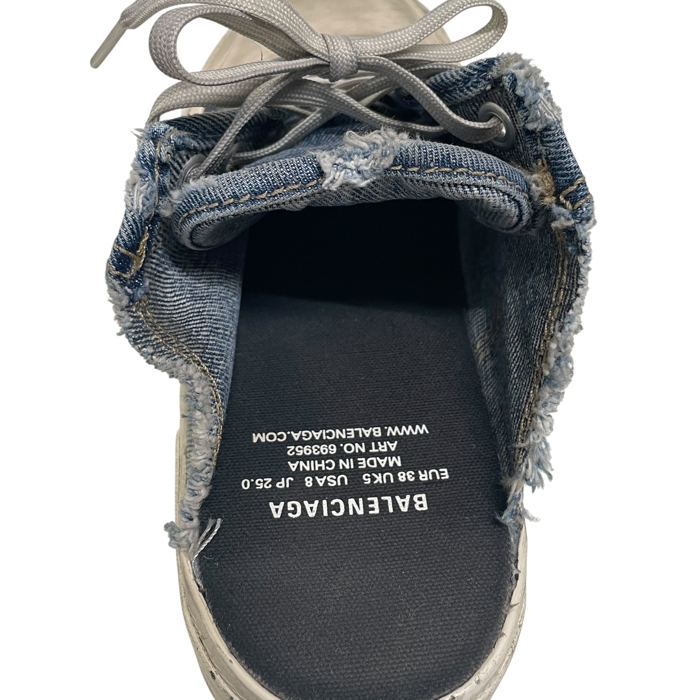 BALENCIAGA/Low-Sneakers/US 8/Denim/BLU/CUT OFF LACE UP SNEAKERS view 3
