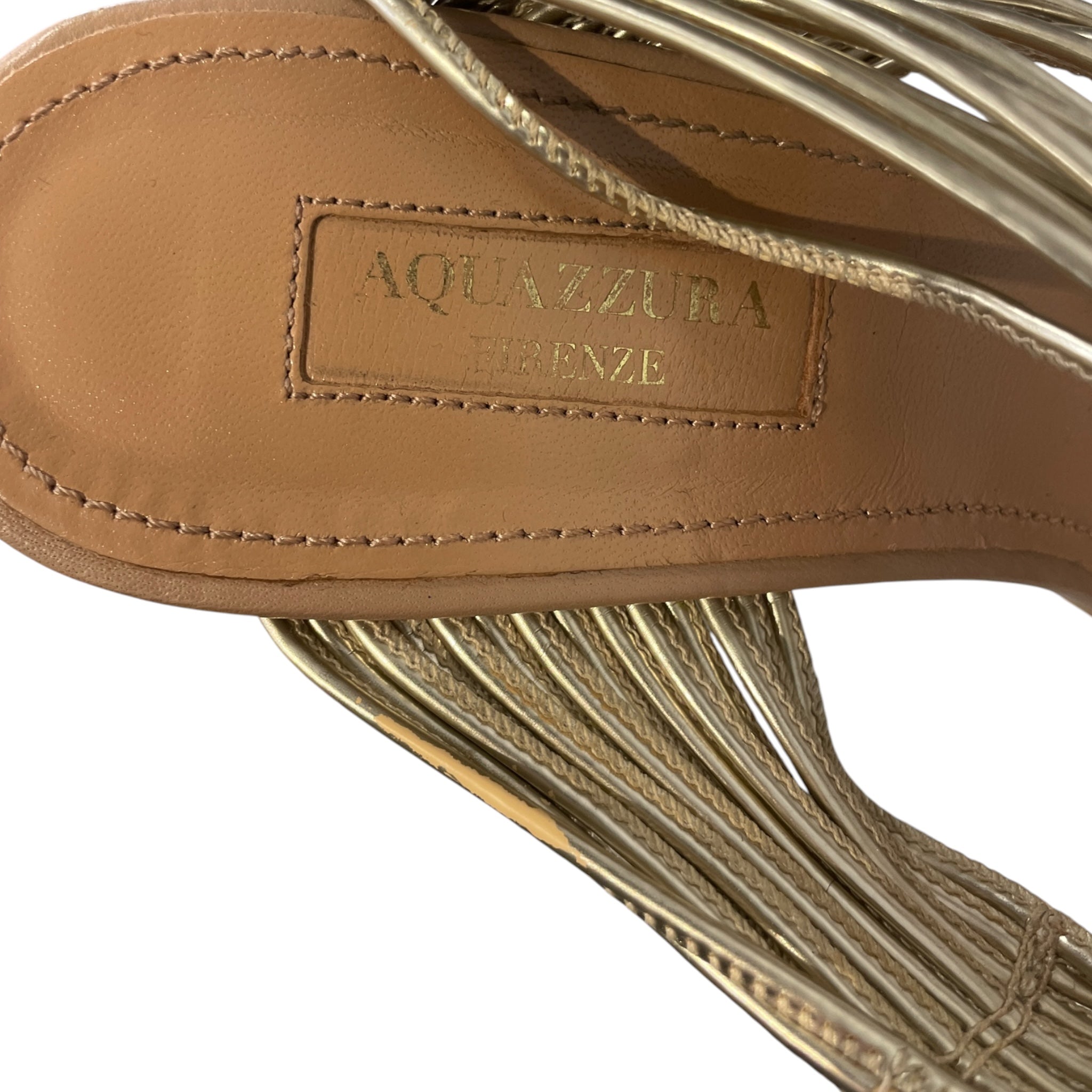 AQUAZZURA/Loafers/M/Leather/BEG/Ankle Strap/wedge heels silver strap view 3