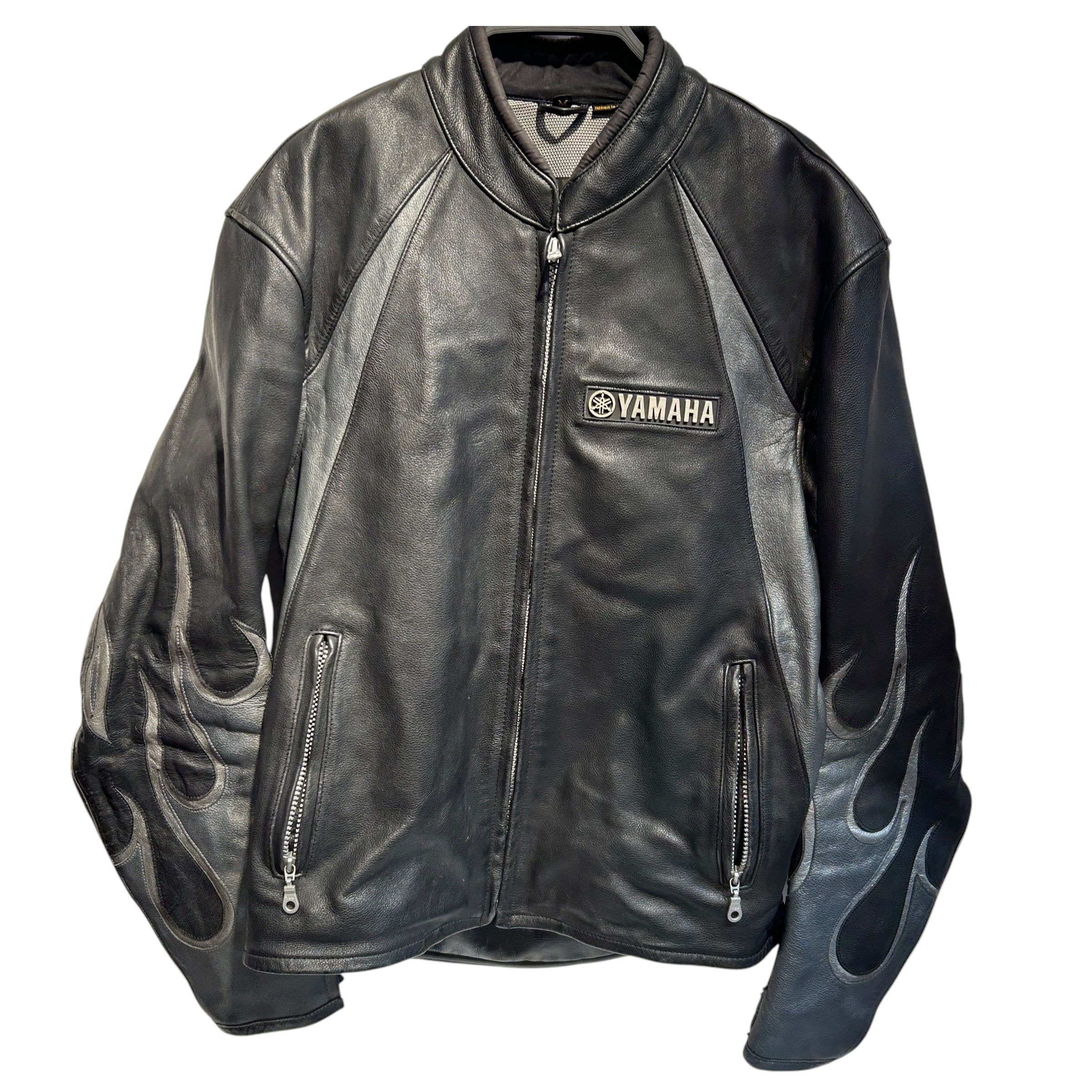 Vintage/YAMAHA/Leather Jkt/M/Leather/BLK/Arms flames view 1