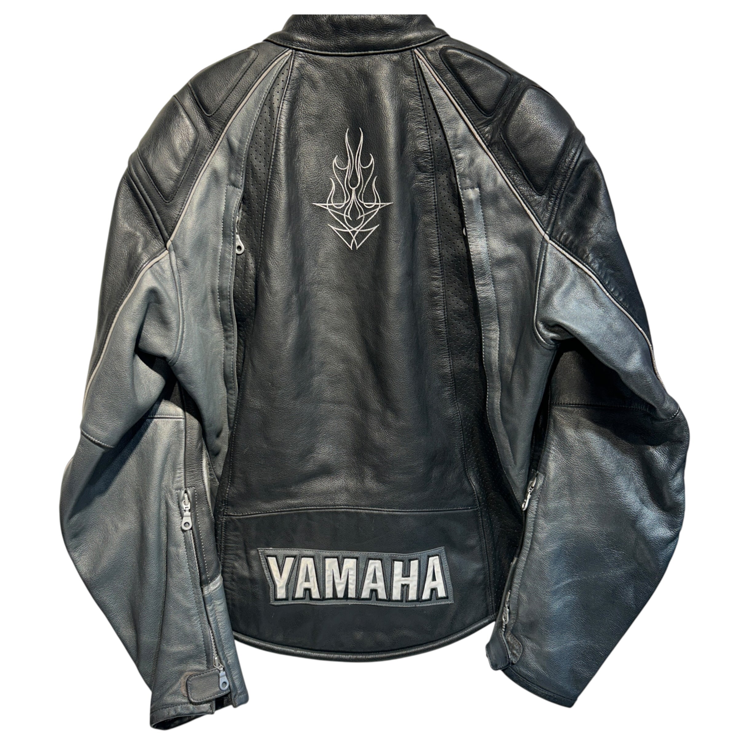 Vintage/YAMAHA/Leather Jkt/M/Leather/BLK/Arms flames view 2