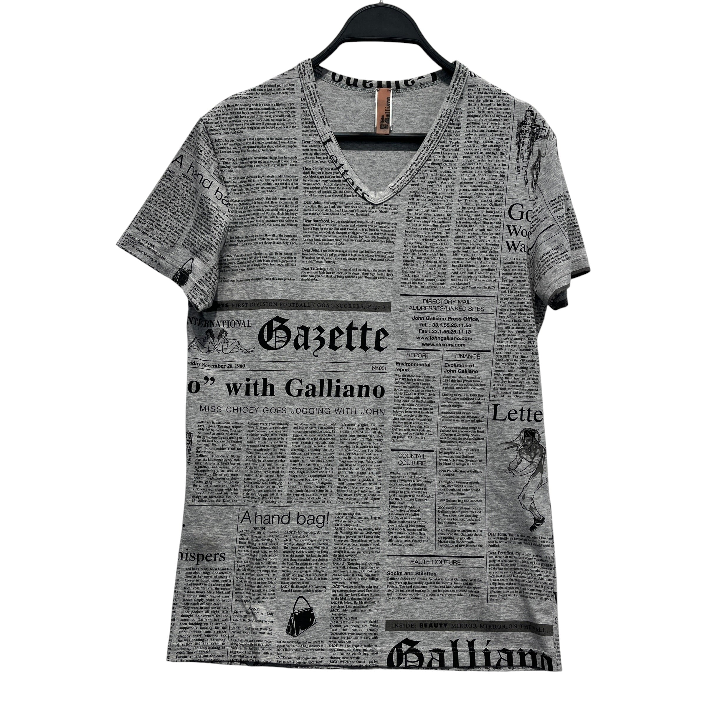John Galliano/T-Shirt/S/Cotton/GRY/All Over Print/NEWSPAPER V-NECK view 1