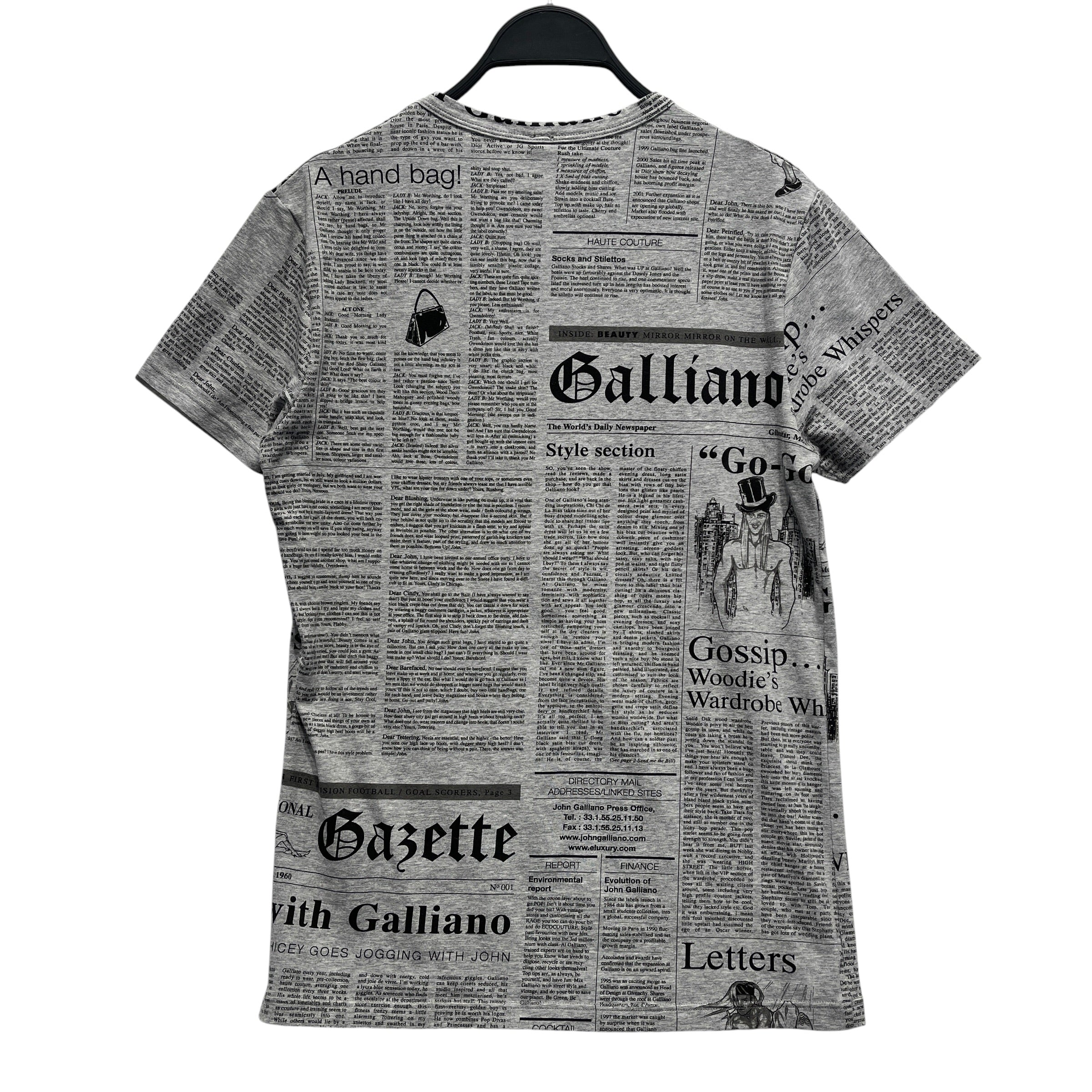 John Galliano/T-Shirt/S/Cotton/GRY/All Over Print/NEWSPAPER V-NECK view 2