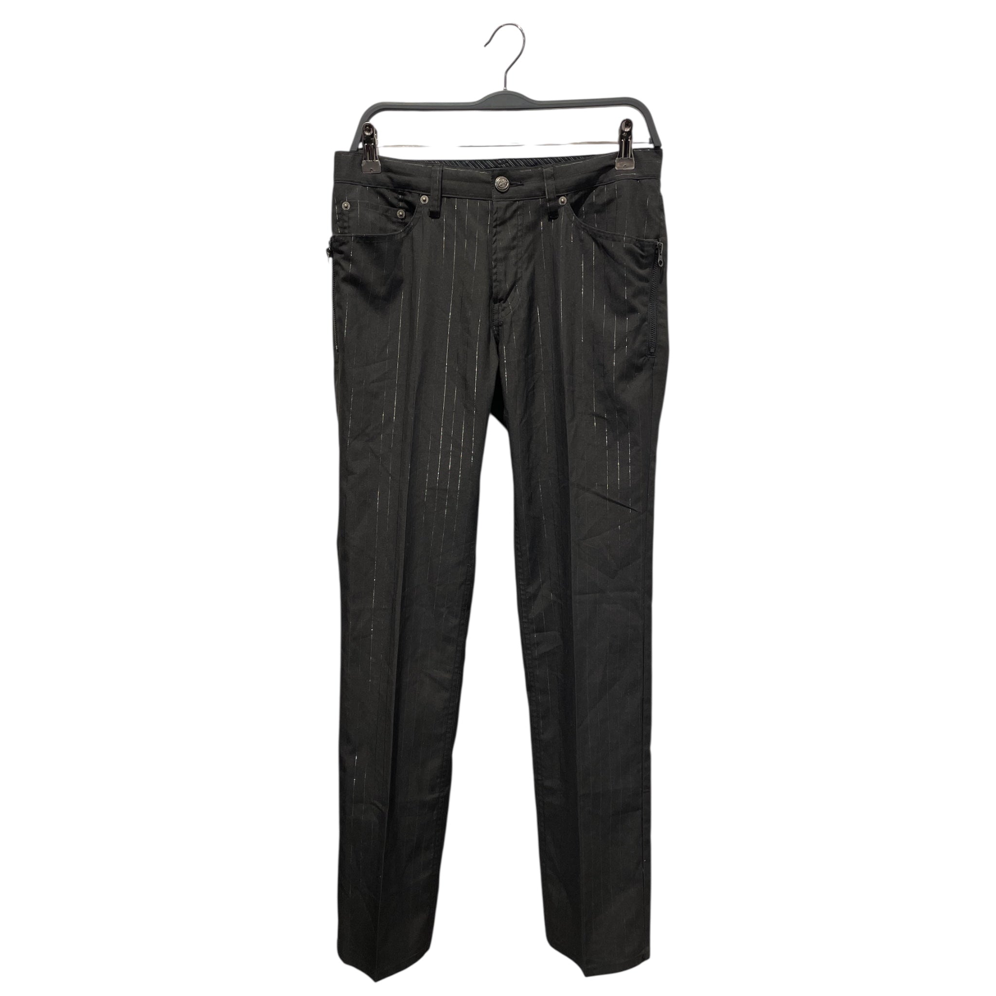 PPFM/Slacks/S/Cotton/BLK/Button Fly/silver pin stripes view 1