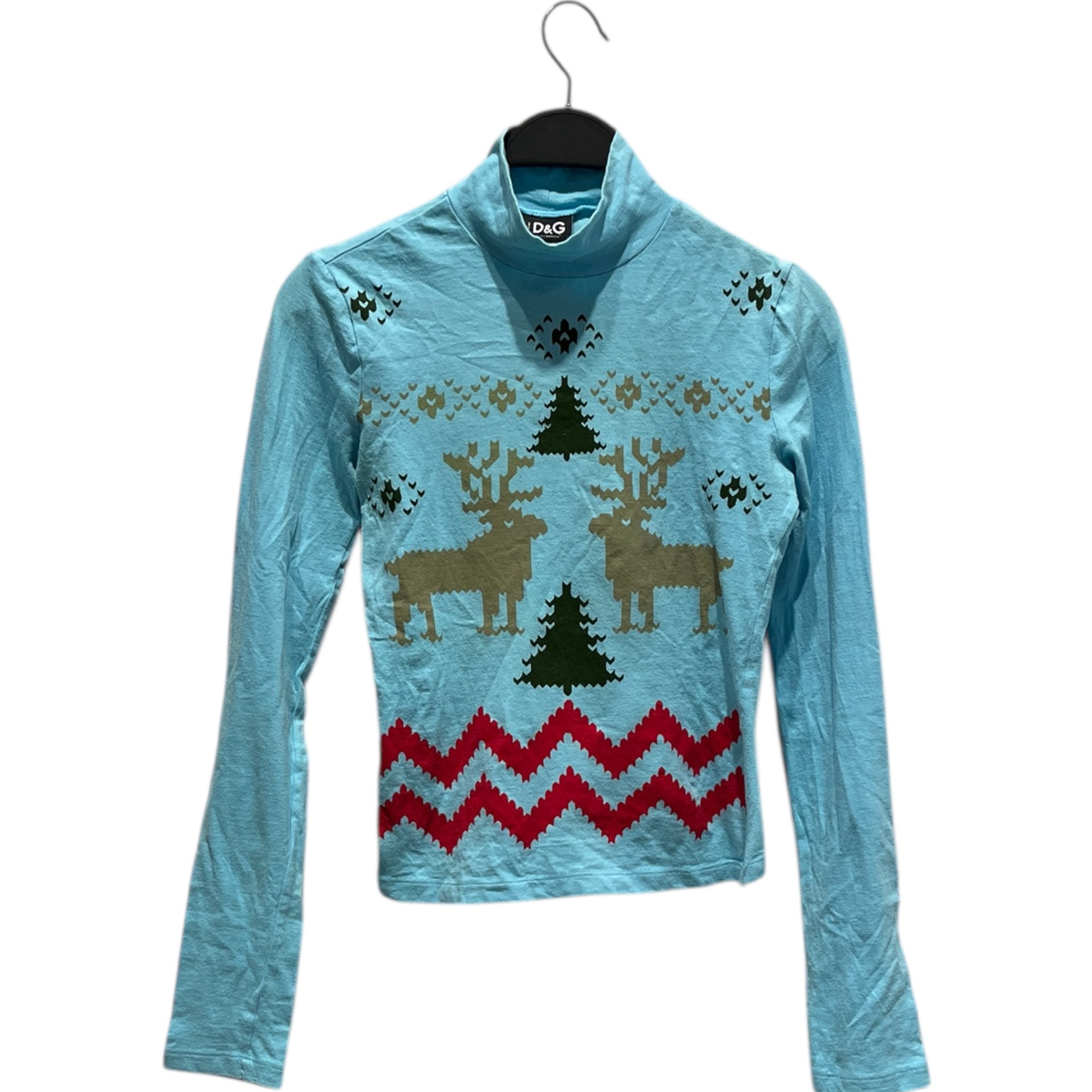 D&G/LS T-Shirt/XS/Graphic/Cotton/BLU/Turtle Neck/REINDEER CHRISTMAS view 1