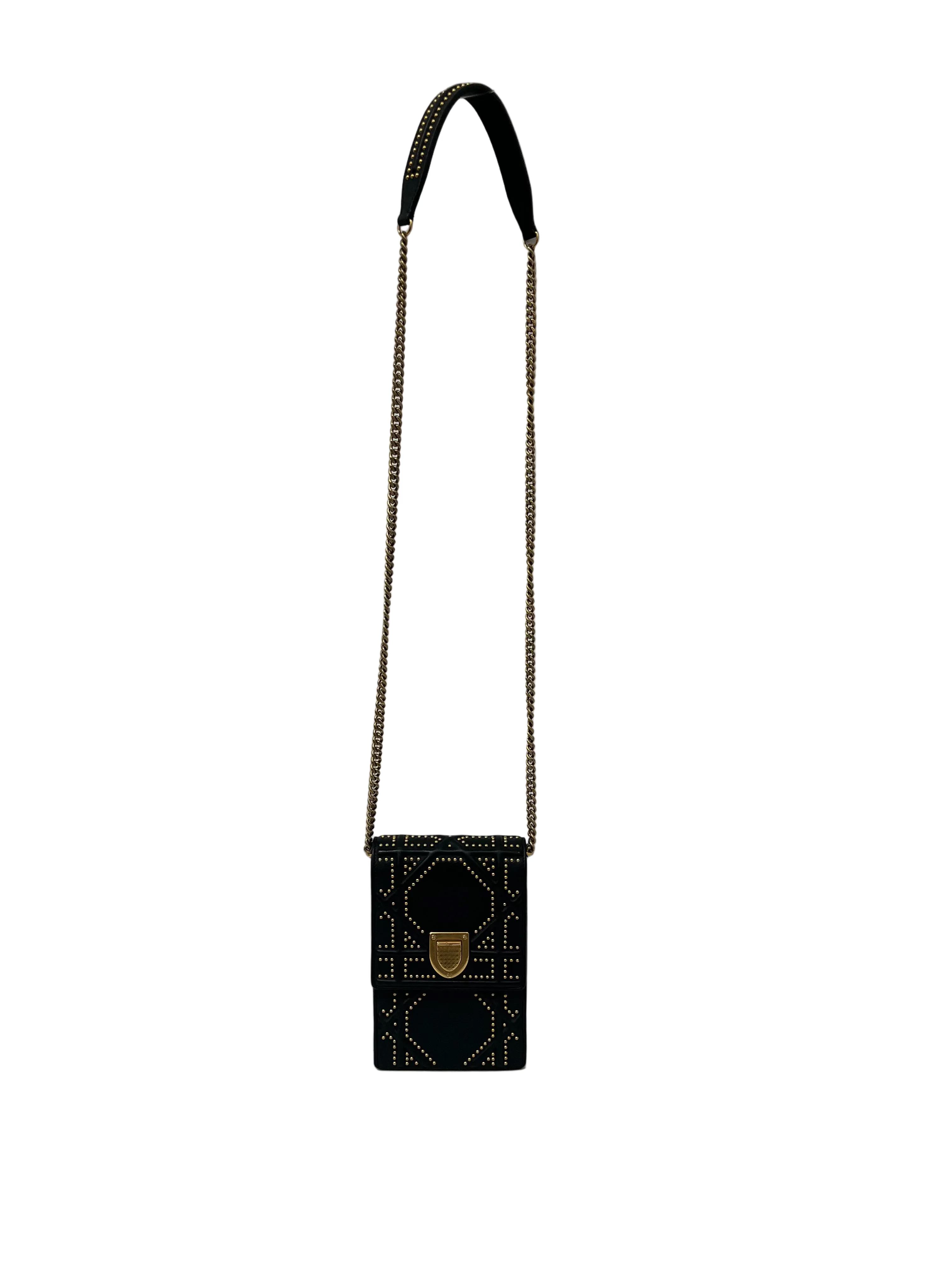 Christian Dior/Cross Body Bag/Leather/BLK/DIORAMA VERTICAL GOLD STUDS view 1