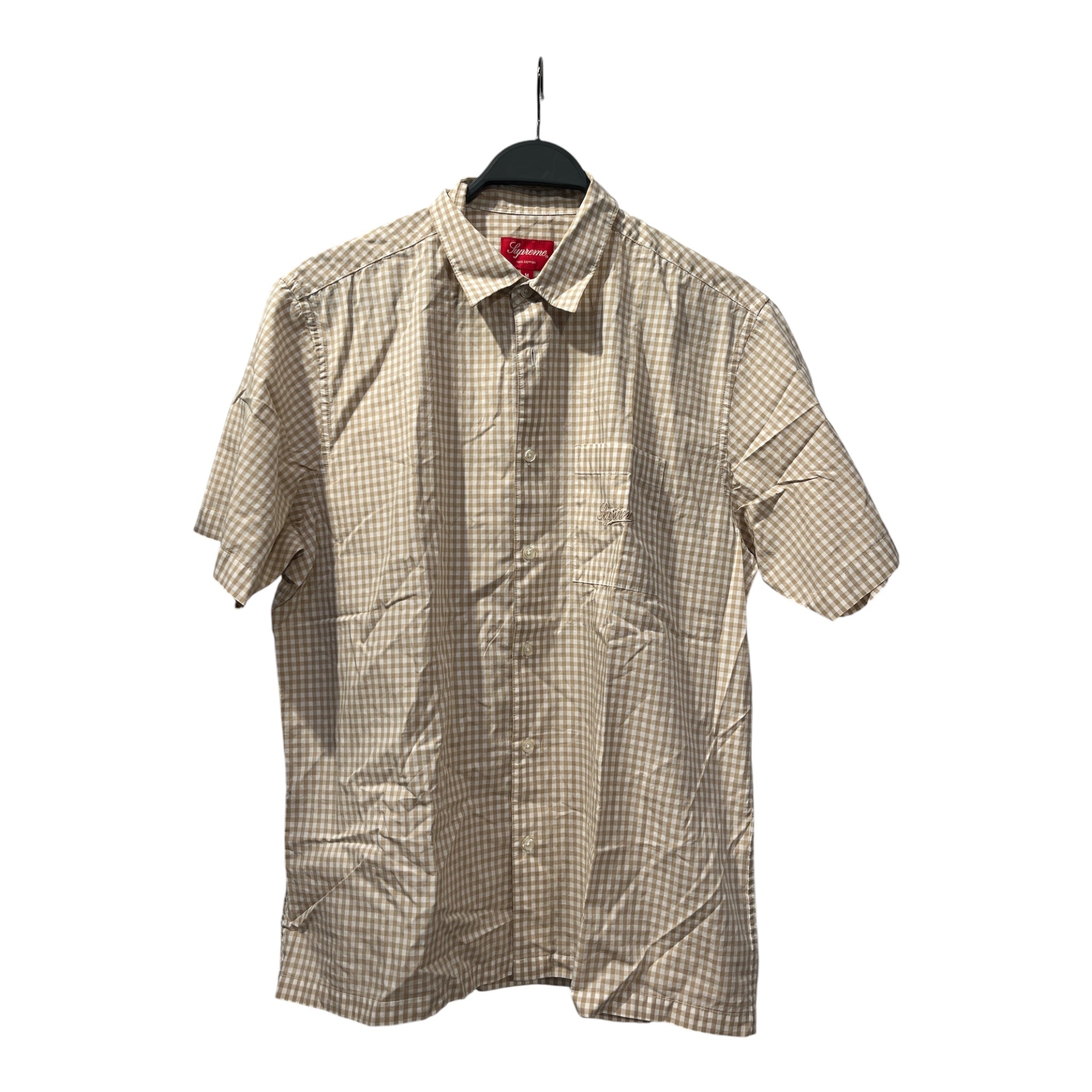 Supreme/SS Shirt/M/Cotton/BEG/Gingham Check/LOGO EMBROIDERED PATCH view 1
