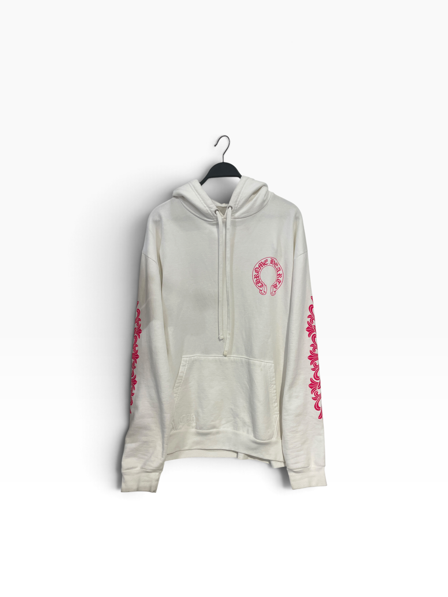CHROME HEARTS/Hoodie/XL/Cotton/WHT/Oversize/PINK TEXT + HORSESHOE LOGO view 1