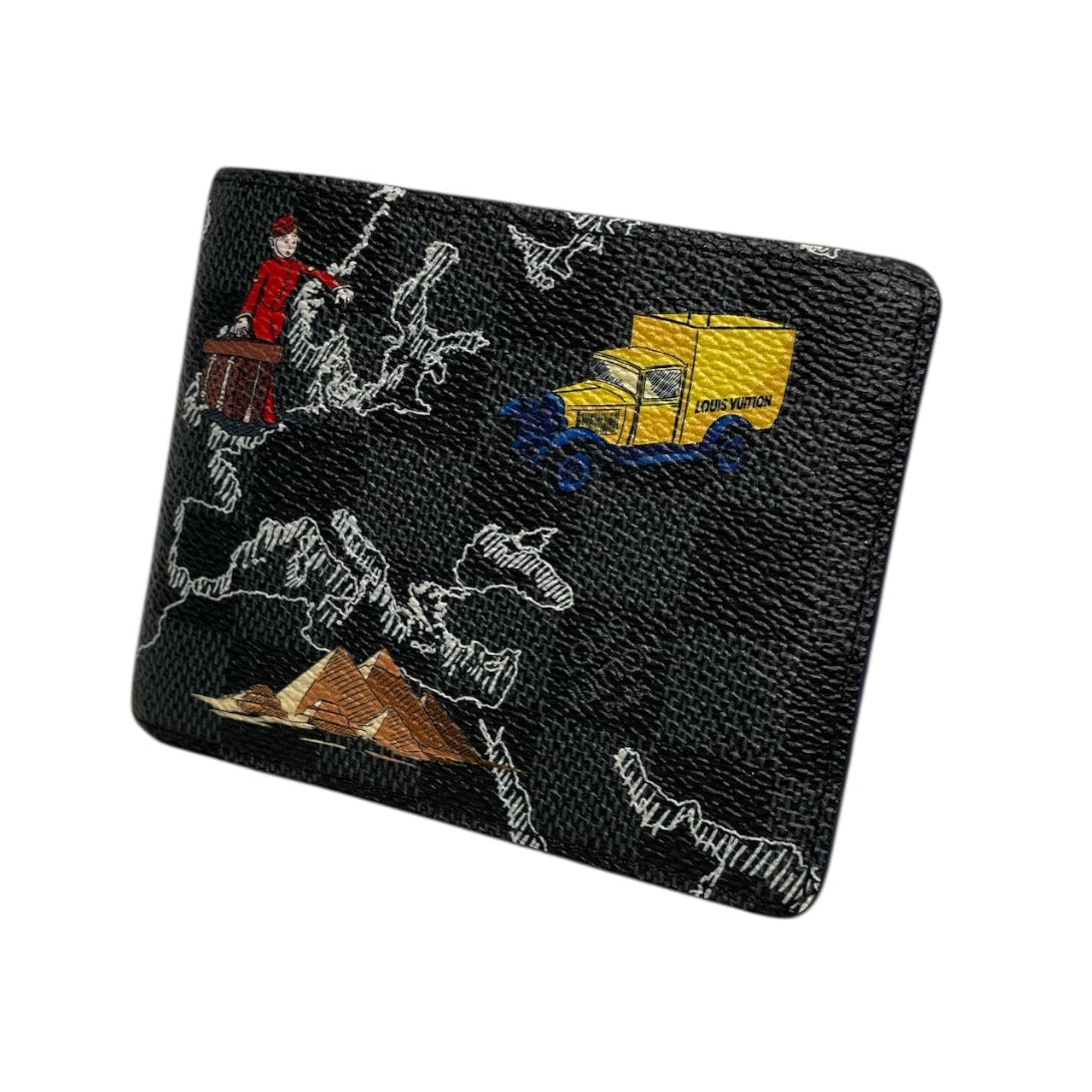 LOUIS VUITTON/Bifold Wallet/All Over Print/Leather/BLK/DAMIER GRAPHITE WORLD MAP view 1