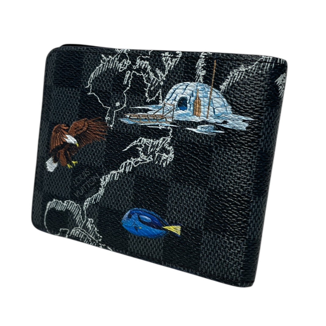 LOUIS VUITTON/Bifold Wallet/All Over Print/Leather/BLK/DAMIER GRAPHITE WORLD MAP view 2