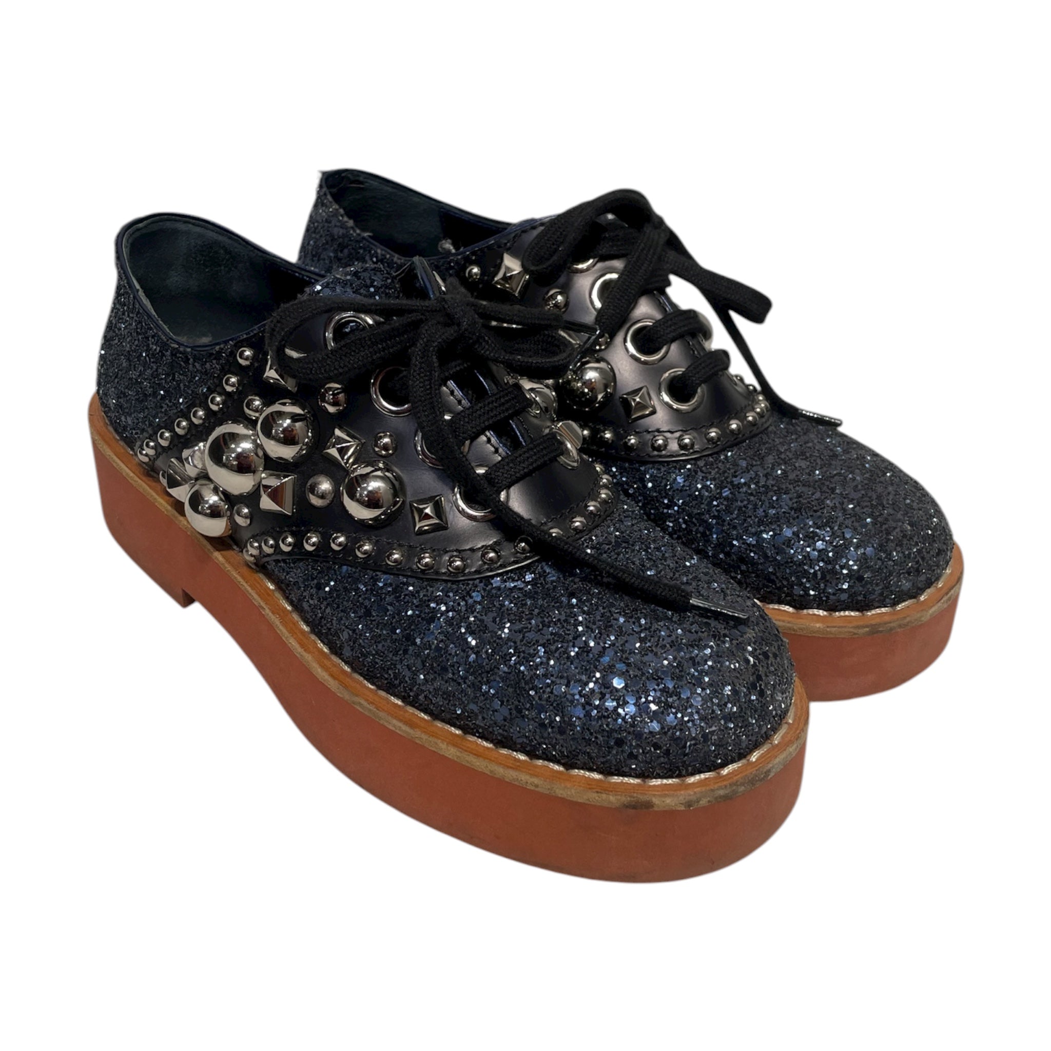 MIU MIU/Loafers/US 6.5/Glitter/Leather/NVY/Glitter and hardware view 1