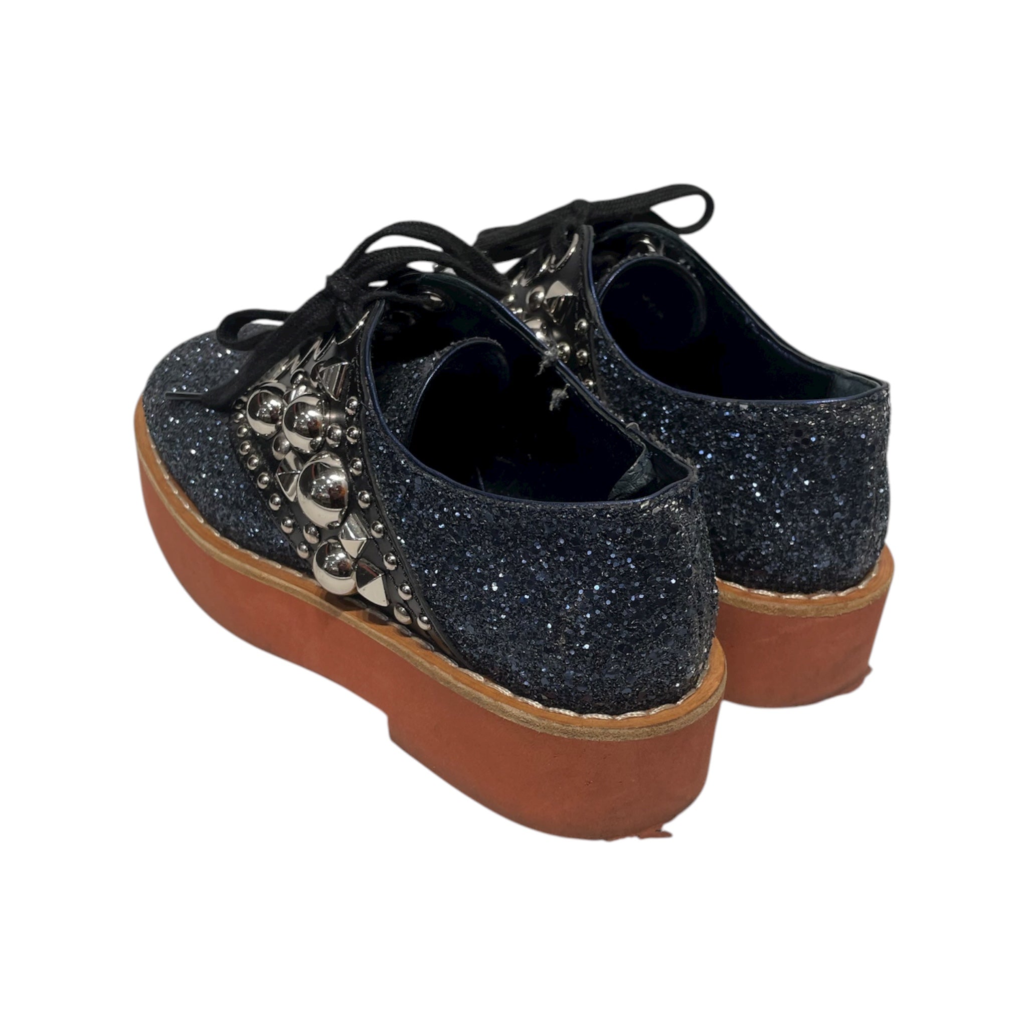 MIU MIU/Loafers/US 6.5/Glitter/Leather/NVY/Glitter and hardware view 2